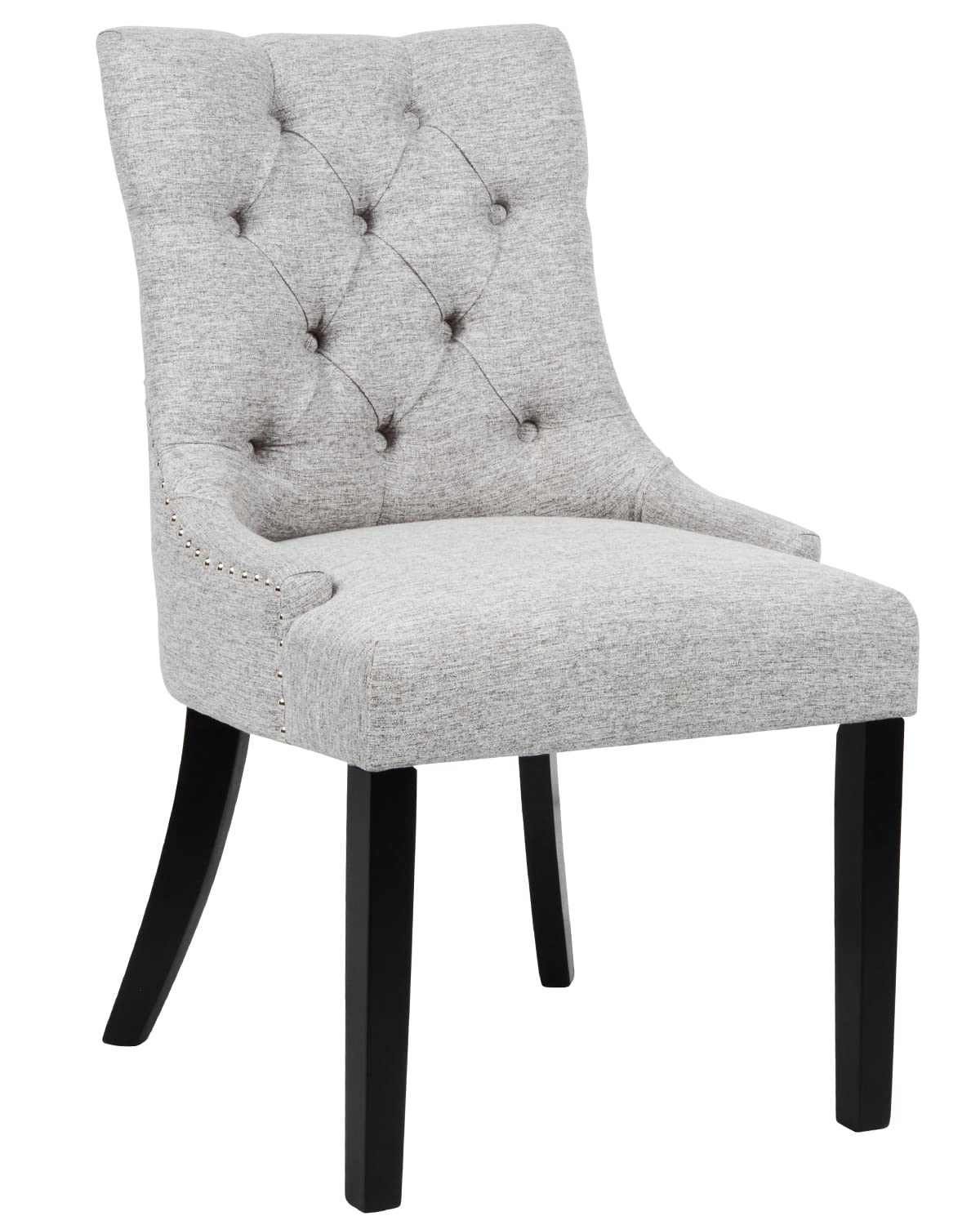 Modern Grey Upholstered Dining Chairs Set of 2 - Tufted Fabric Kitchen Chairs with Black Wood Legs for Dining Room, Living Room & Home Decor | Comfortable Accent Side Chairs for Kitchen, Dining Table & Lounge Areas