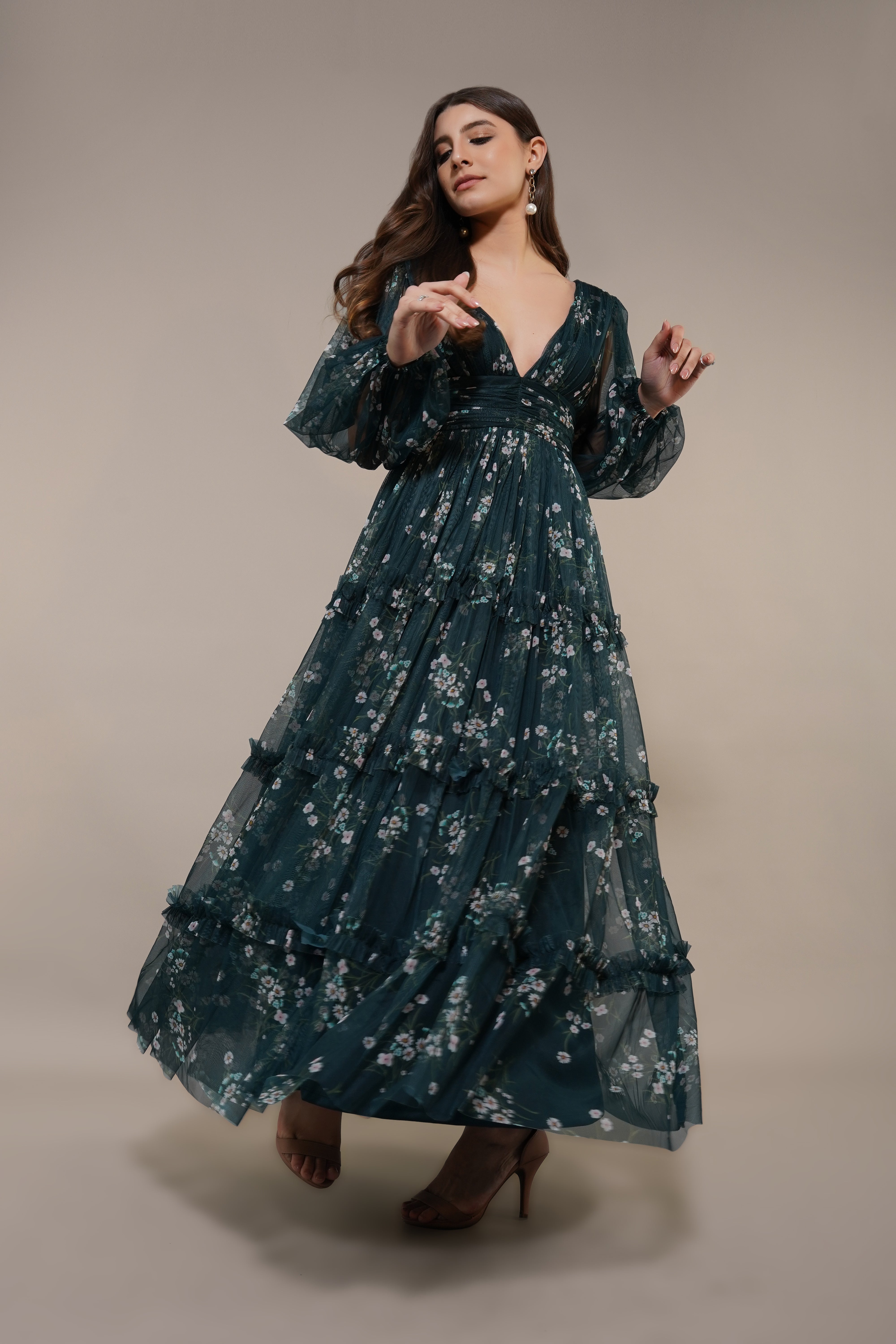 Lydia Maxi Dress in Emerald Floral - Elegant Long Flowy Summer Dress for Women | Perfect for Beach Vacations, Weddings & Date Nights