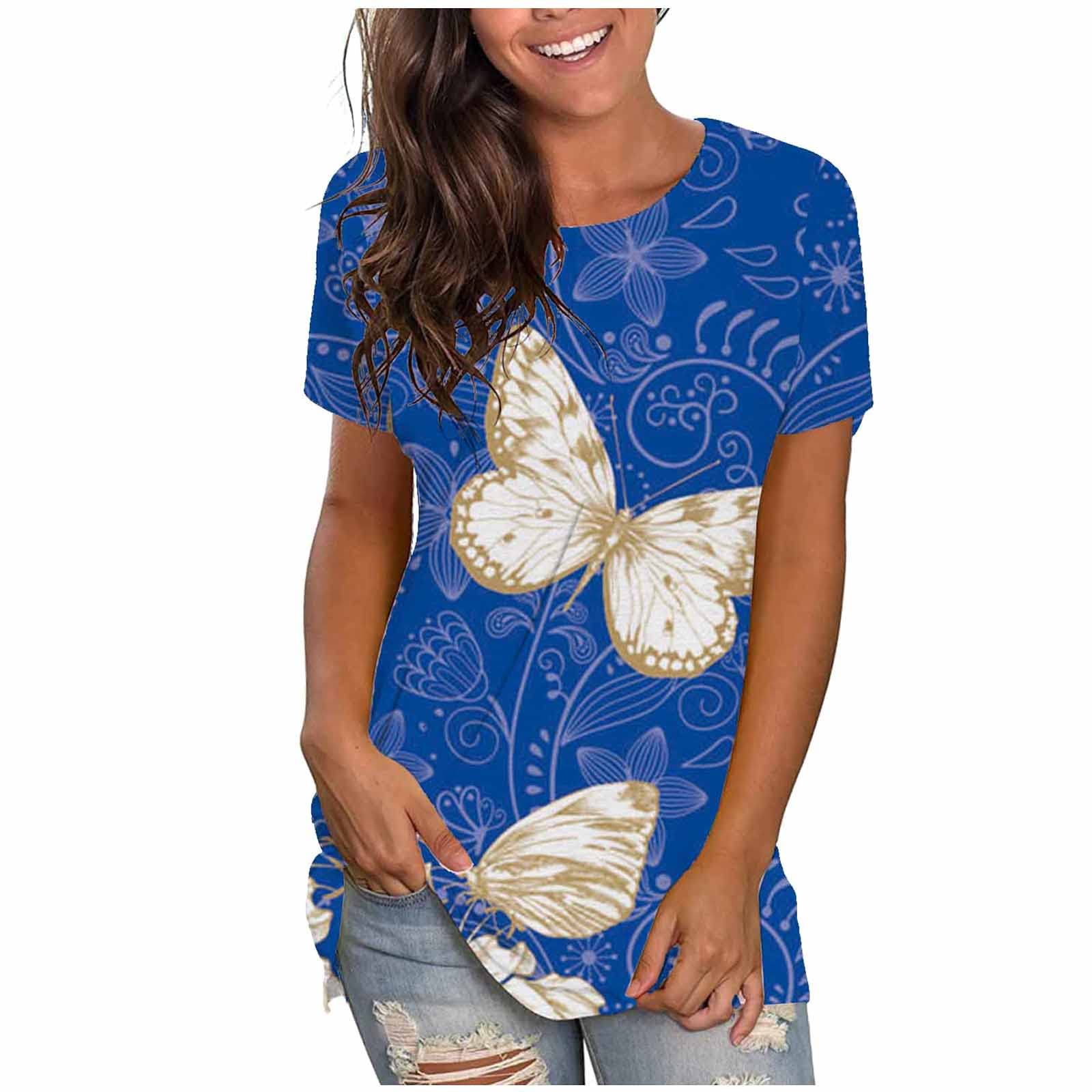 Women's Dragonfly Print T-Shirt - Round Neck Summer Fashion Tee - Loose Fit Casual Blouse for Everyday Wear, Outings & Vacation Outfits