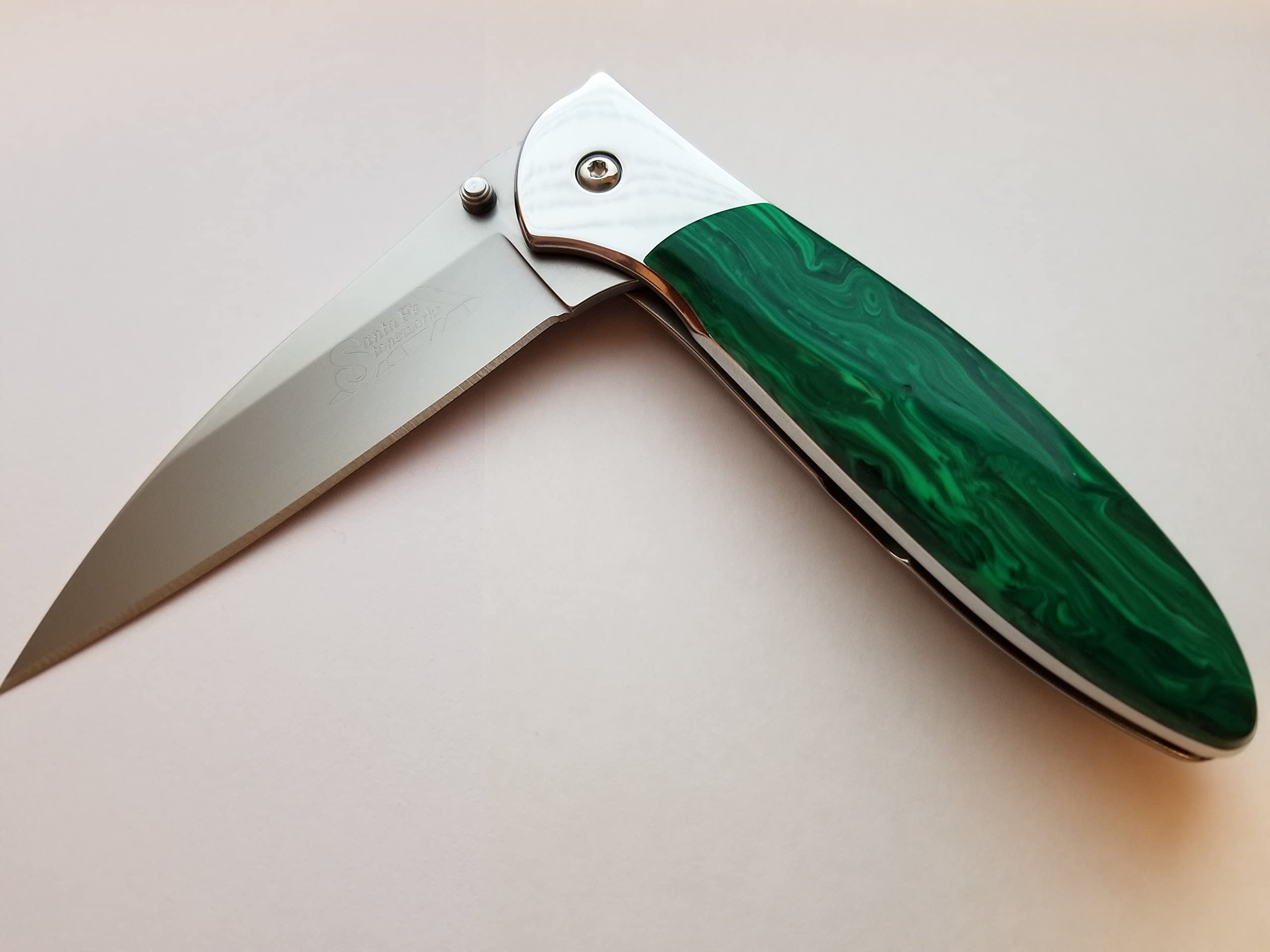 Premium Malachite Handle Pocket Knife - Compact Folding Knife for Camping, Hiking & Everyday Carry (EDC) - Durable Stainless Steel Blade with Natural Stone Handle - Perfect Gift for Outdoorsmen