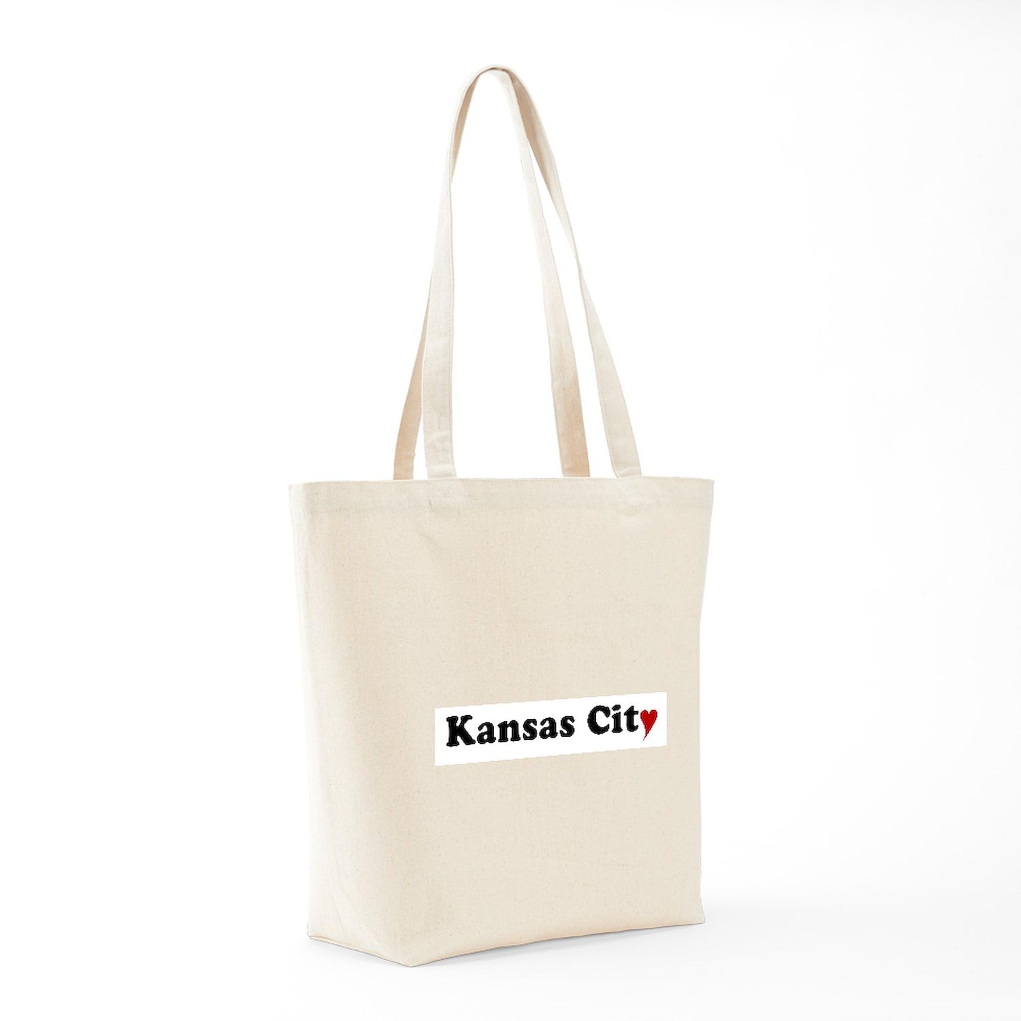 Kansas City With Heart Tote Bag - Natural Canvas Reusable Shopping Bag for Groceries, Beach & Everyday Use