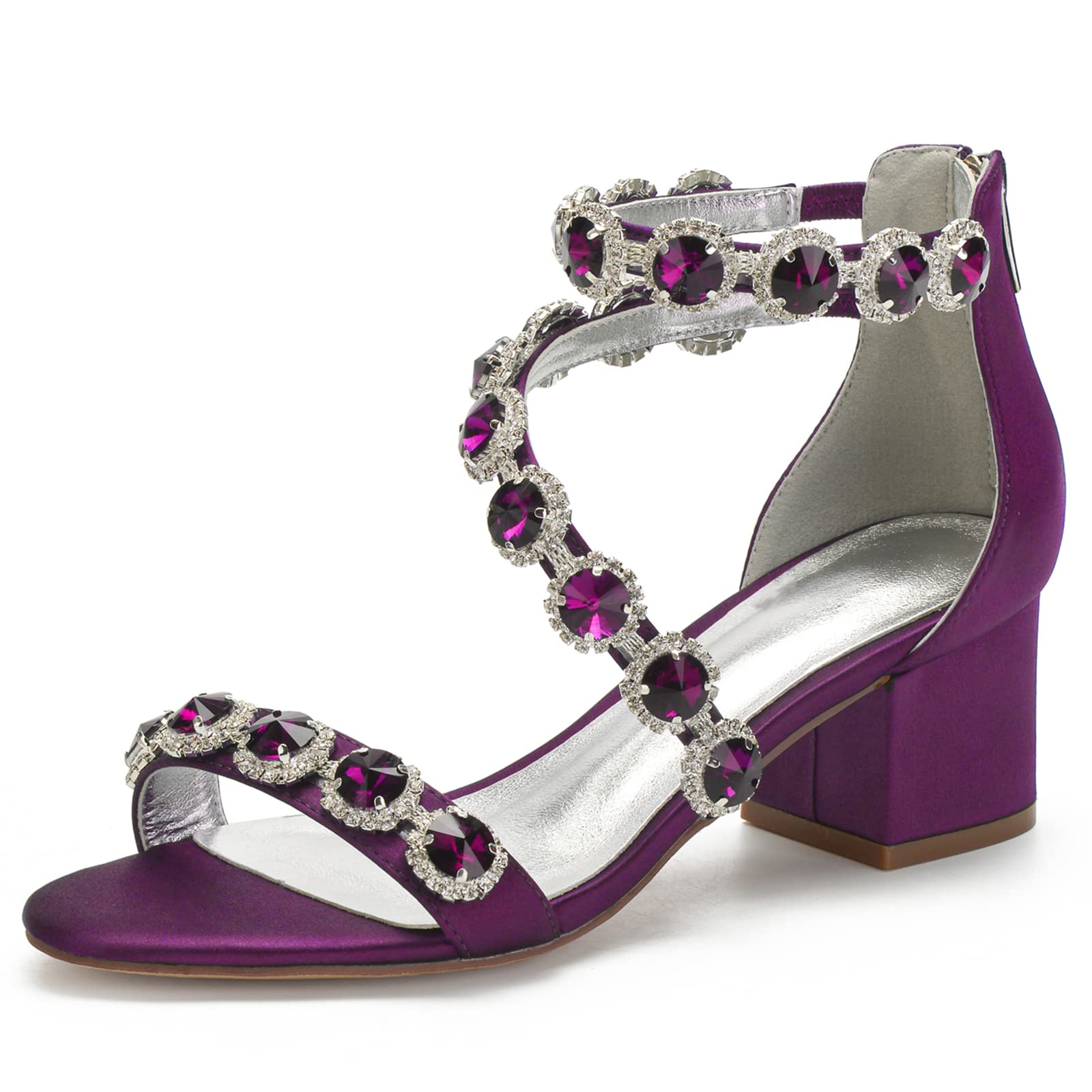 Elegant Purple Satin Open Toe Mid Heel Wedding Shoes for Bride – 2.16