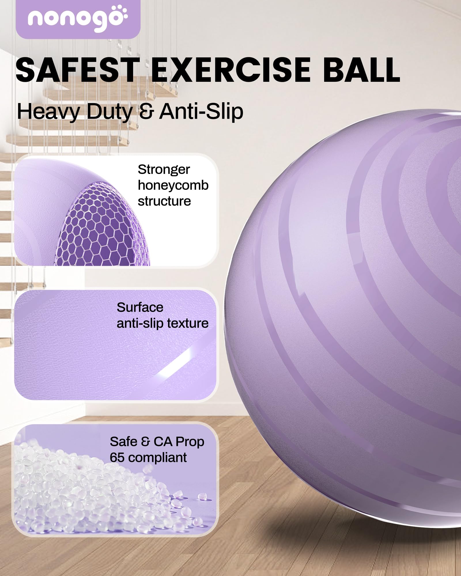 Nonogo Birthing Ball for Pregnancy with Resistance Bands - Exercise Ball for Yoga, Physical Therapy & Maternity Workouts - Stability Ball with Pump for Home Gym, Office & Pregnancy Fitness