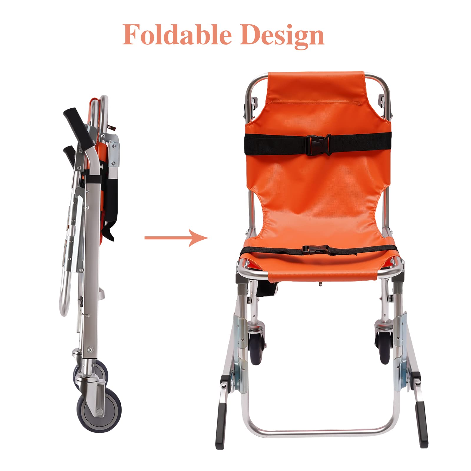Portable Folding Stair Lift Chair - 350LB Capacity Aluminum Medical Evacuation Chair for Elderly & Disabled | Home Mobility Transfer Solution for Emergencies & Daily Use | Orange Safety Stairway Wheelchair