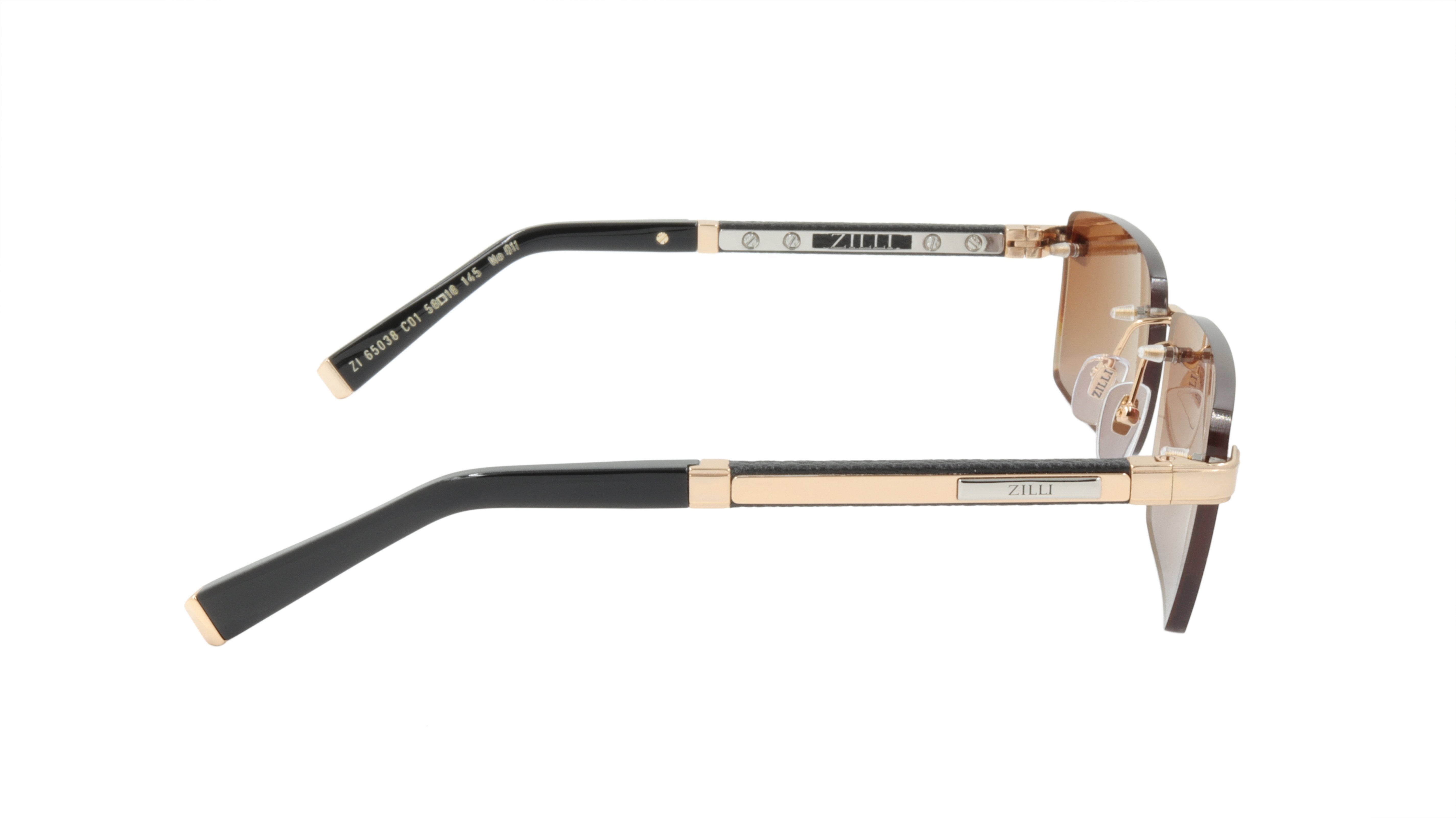Luxury ZILLI Sunglasses for Men & Women - Titanium Acetate Frame with Genuine Leather & Gradient Lenses - Handmade in France (Model ZI 65038 C01) - Perfect for Fashion, Travel & Outdoor Activities