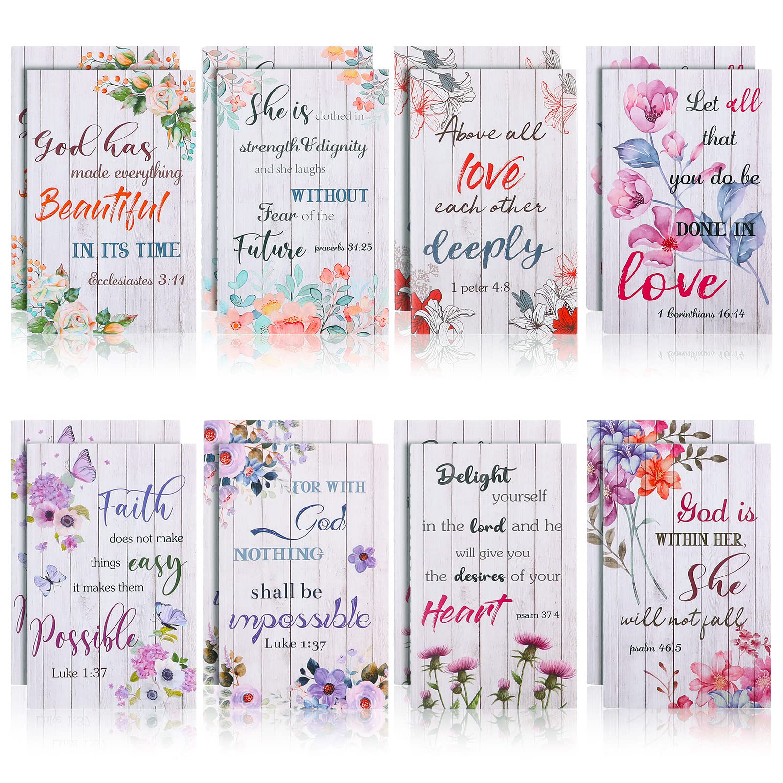 Floral Prayer Journal for Women - Inspirational Bible Verse Notebook with Rustic Flower Design, Pocket Notepad with Scripture Quotes - Perfect for Daily Devotion, Bible Study, School & Office Use - 4.9 x 3.1 Inch (Set of 16)