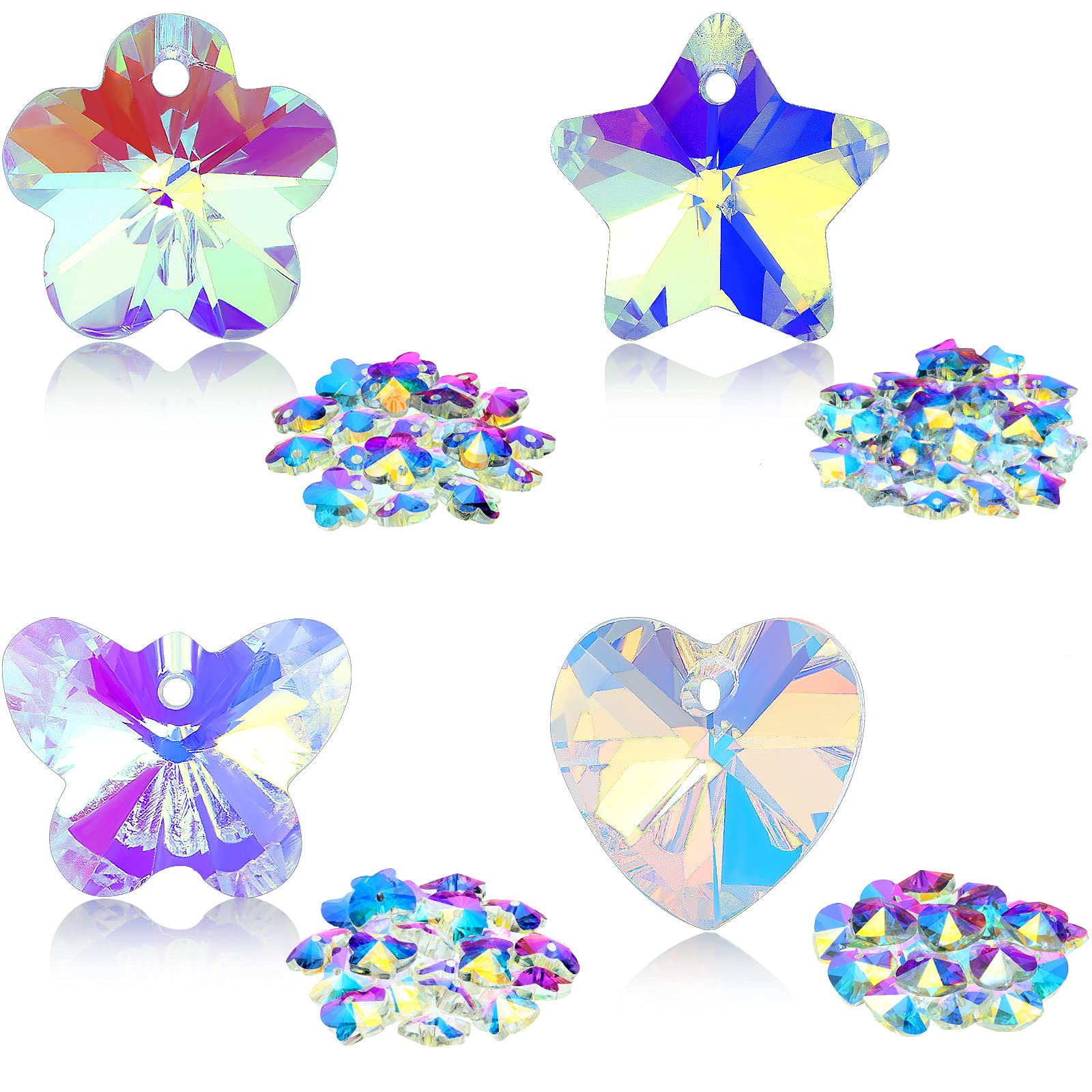 80-Piece Mixed AB Crystal Beads Charms Set - Butterfly, Heart, Star & Flower Glass Beads for DIY Jewelry Making - Perfect for Bracelets, Necklaces, Earrings & Craft Projects - Great for Gifts, Party Favors & Home Decor