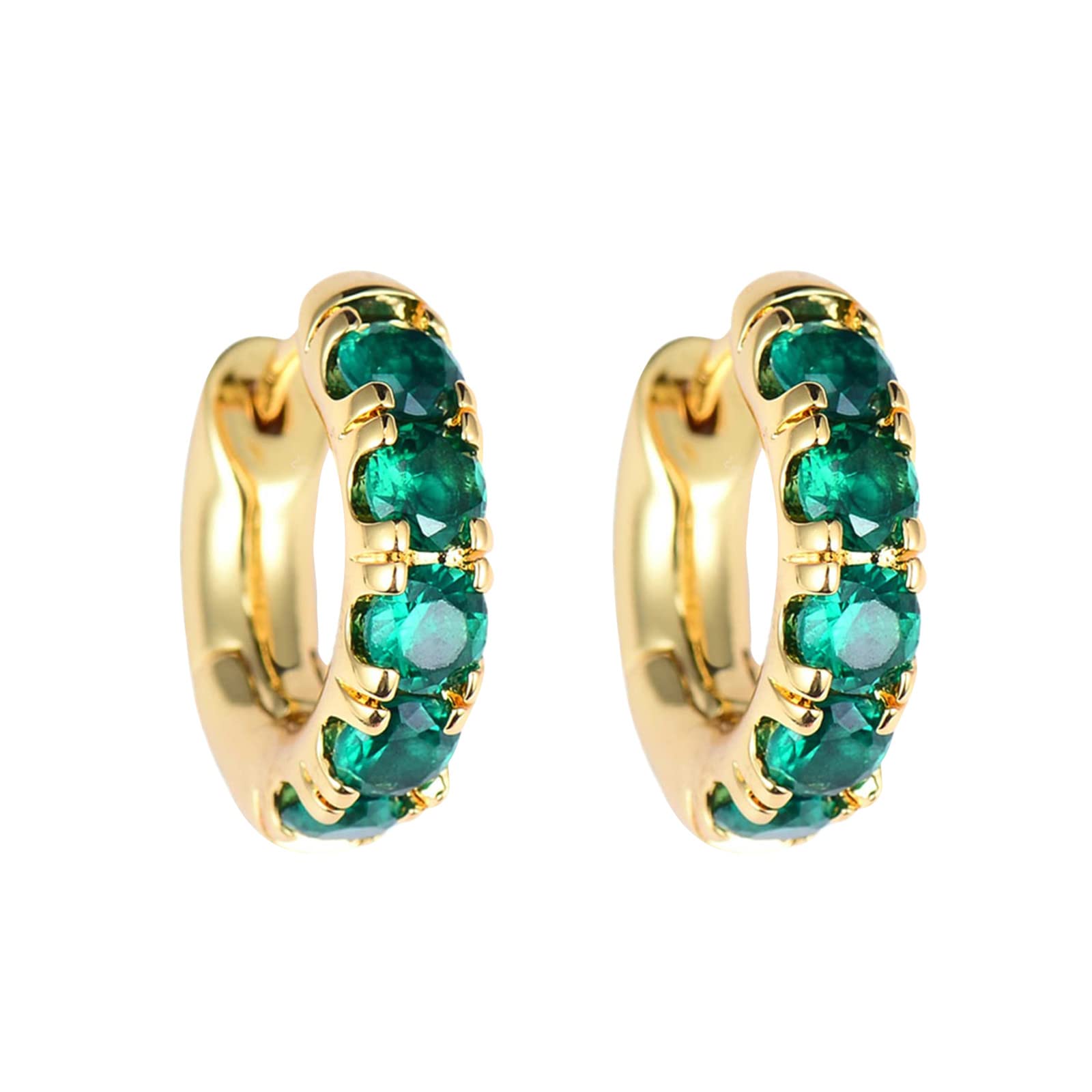 Copper Plated Gold Huggie Hoop Earrings for Women - Zircon Cut Dangle Hoops with Cuff Stud Design | Elegant Green Jewelry for Everyday Wear & Special Occasions