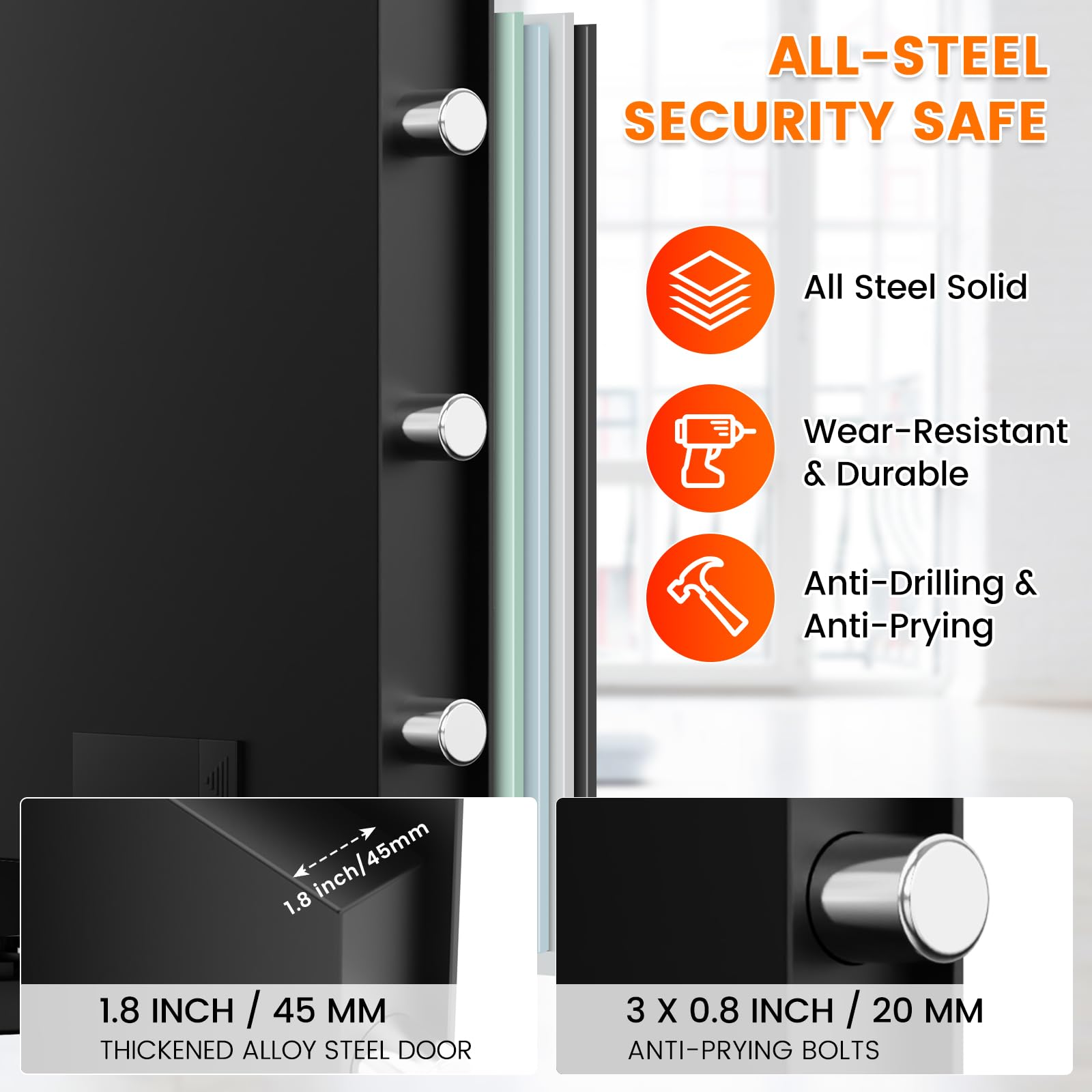 4.2 Cubic Foot Large Fireproof Safe for Home & Office - Digital Security Safe Box Waterproof & Fire Resistant with Spare Keys & Alarm System - Perfect for Documents, Jewelry, Cash Storage (Home, Business, Gun Safe)