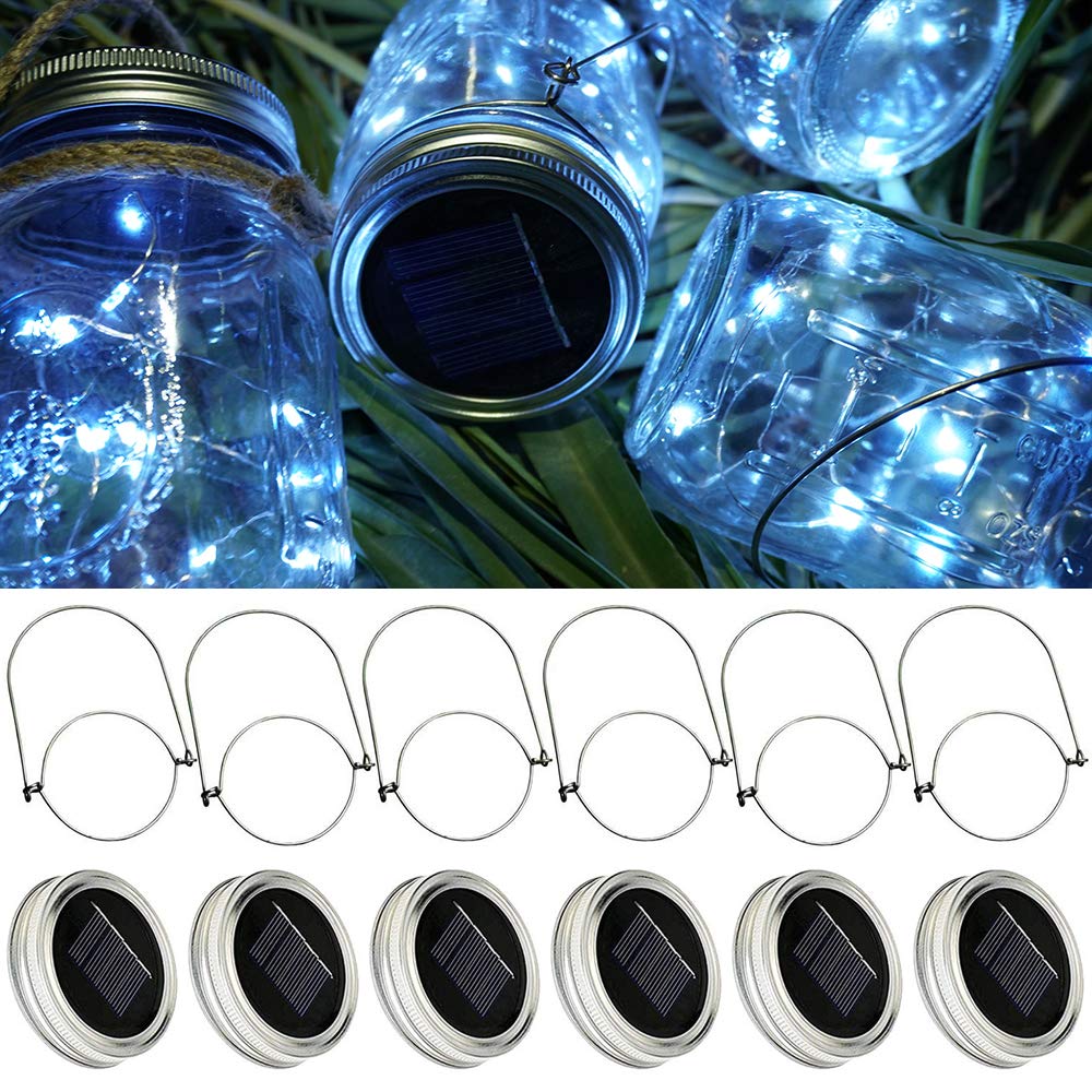 SunKite Solar Mason Jar Lid String Lights - 6 Pack, 15 LED Fairy Star Firefly Lights for Outdoor Decor (Jars Not Included) | Perfect for Patio, Garden, Wedding, Lantern & Table Decoration in Cool White | Energy-Saving Solar Powered Ambient Lighting
