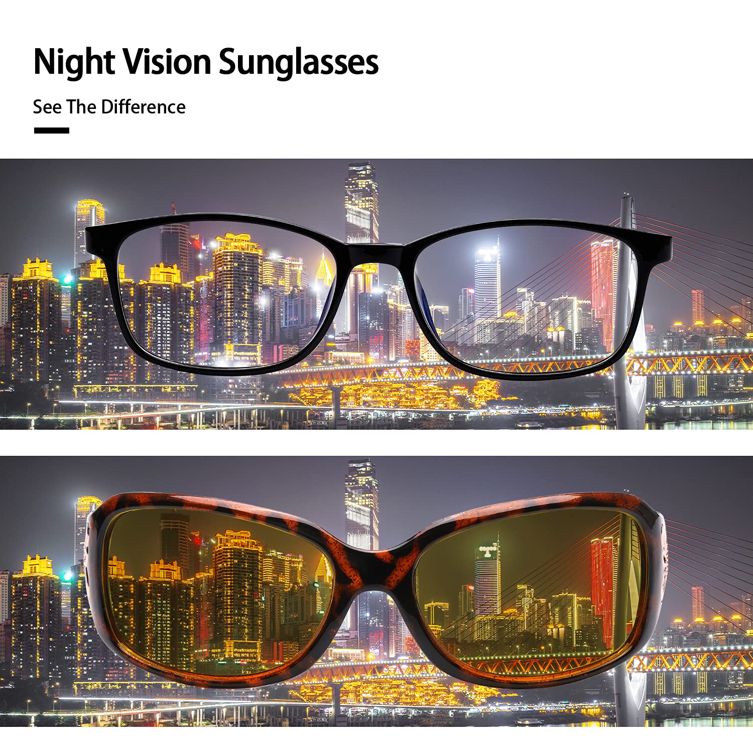 LVIOE Polarized Night Vision Glasses for Women - Yellow Tinted Driving Glasses with Butterfly Design - Reduce Glare & Improve Visibility for Night Driving, Evening Commutes & Low Light Conditions