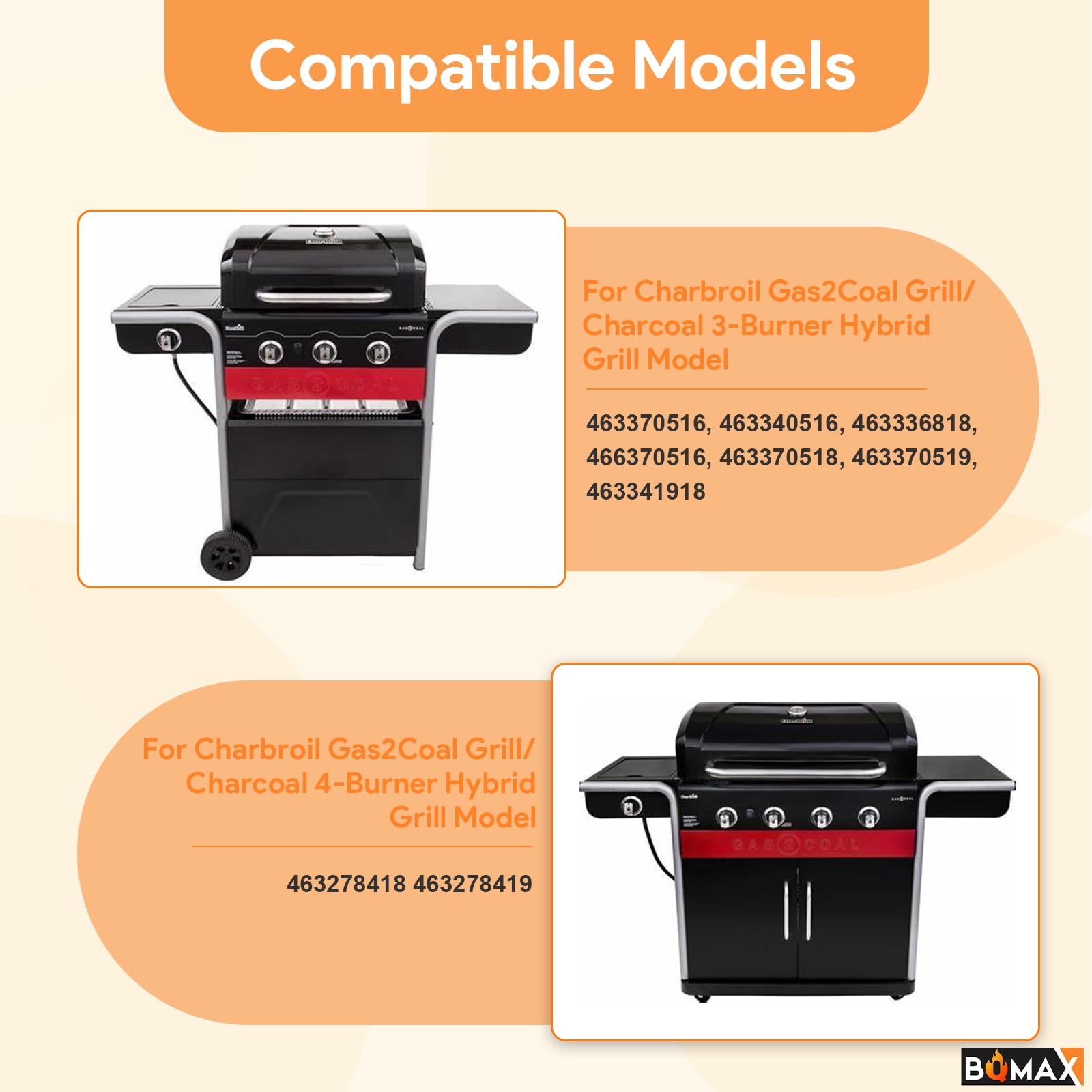 BQMAX Grill Replacement Parts Kit Compatible with Charbroil Gas2Coal Hybrid Grill Models 463370516 463370519 463278418 463278419 G421-0001-W1 G553-0002-W1A G466-2500-W1 - Perfect for Gas & Charcoal Grill Repair and Maintenance