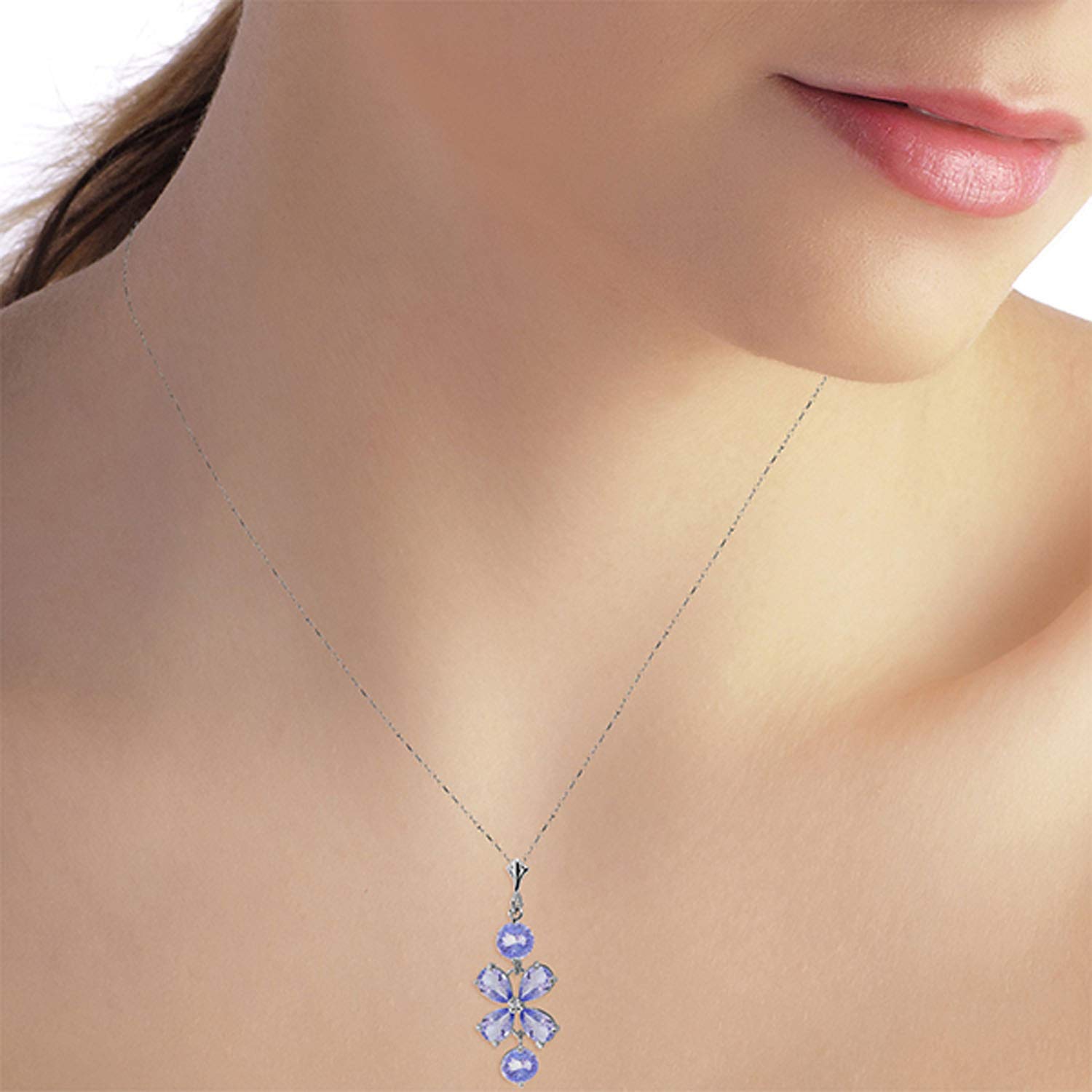 14K White Gold Tanzanite Flower Pendant Necklace - Elegant Galaxy Gold GG Jewelry for Women, Perfect Gift for Anniversary, Birthday & Special Occasions