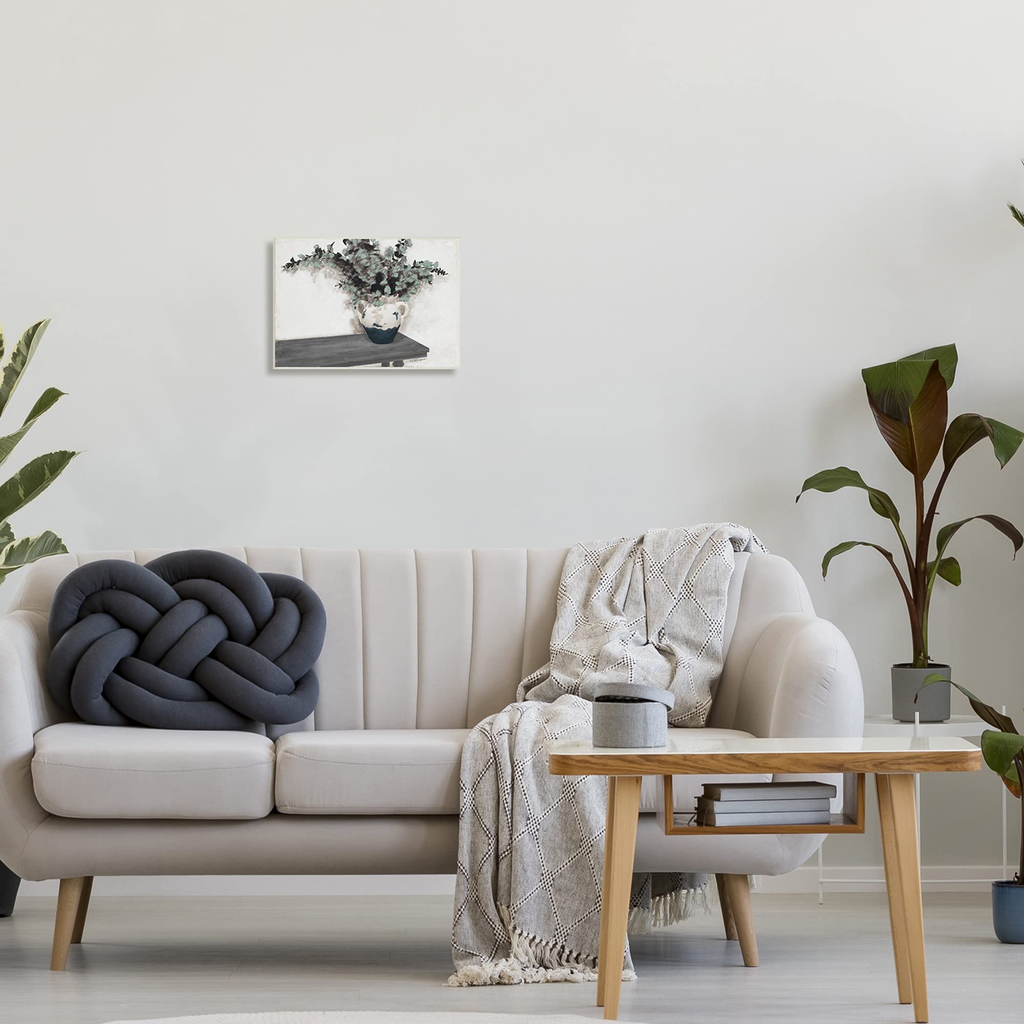 Stupell Industries Eucalyptus Plant Pot - Realistic Rustic Botanical Country Painting by Tiffany Hakimipour | Farmhouse Decor for Living Room, Bedroom & Office | Handmade Canvas Wall Art