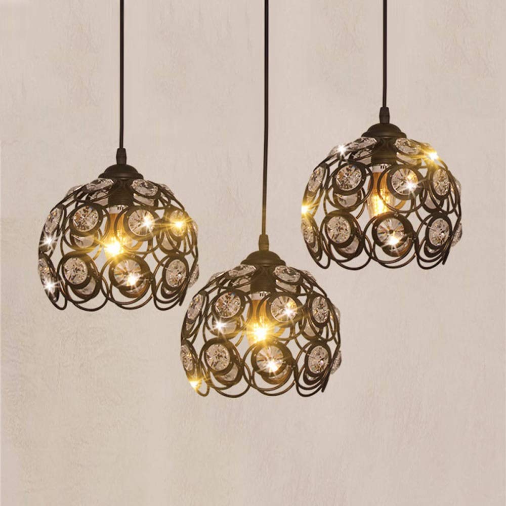 3-Light Modern Crystal Pendant Chandelier - Black Hollow Metal Ceiling Lamp with E27 Socket - Easy Install Hanging Light for Dining Room, Bedroom & Kitchen Island | Perfect for Contemporary Home Decor & Ambient Lighting