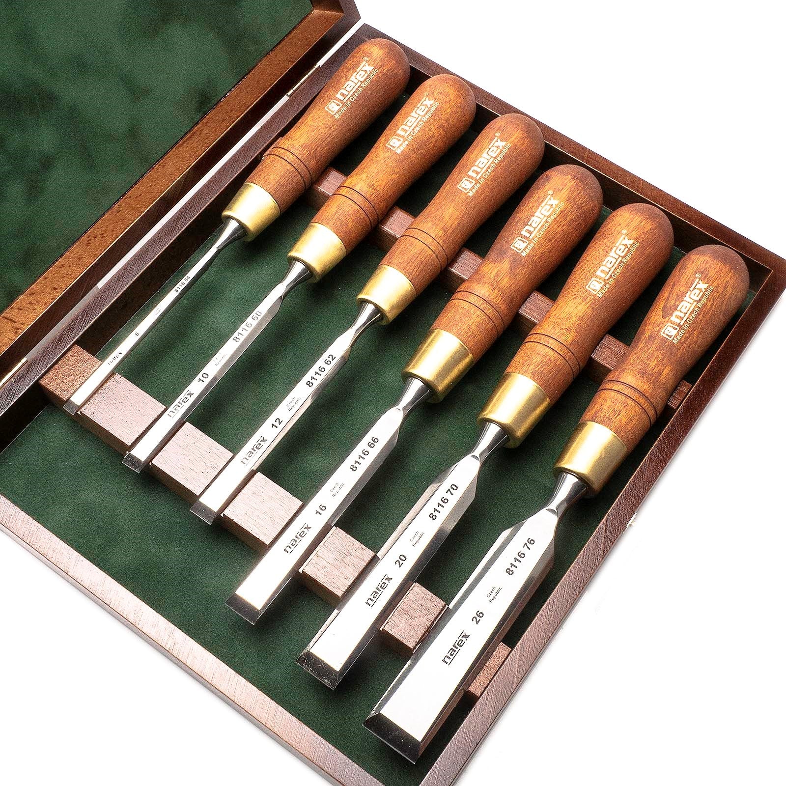Premium Narex 6-Piece Polished Bevel Edge Cabinet Chisel Set - Professional Woodworking Tools for Fine Furniture & Cabinet Making
