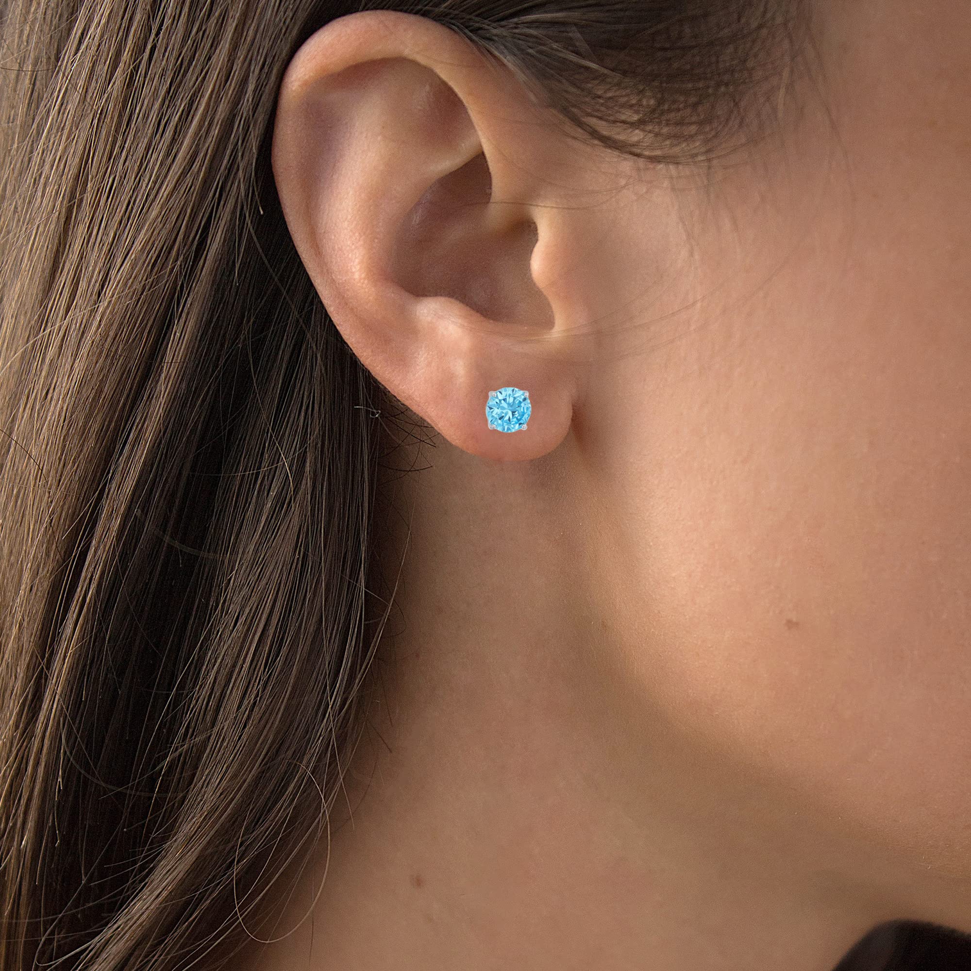 Hypoallergenic Sterling Silver 8mm Simulated Diamond Birthstone Stud Earrings for Women - Perfect for Everyday Wear, Gift Giving & Special Occasions