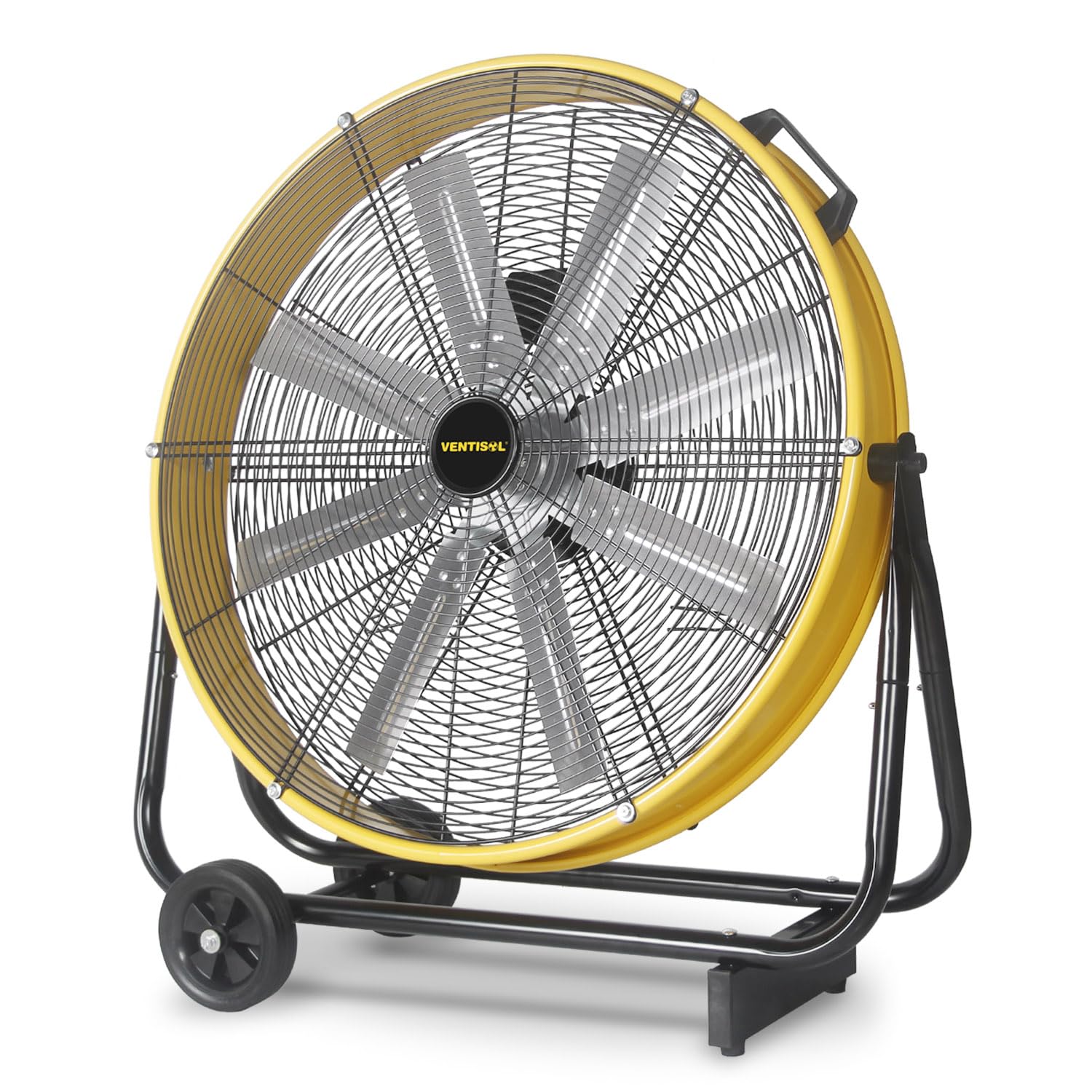 VENTISOL 24 Inch Industrial Floor Drum Fan - 9500 CFM Heavy Duty 3-Speed Air Circulator with Castors | High Velocity Shop Fan for Warehouse, Basement, Factory, Barn, Garage | Perfect for Cooling, Ventilation & Air Circulation in Large Spaces