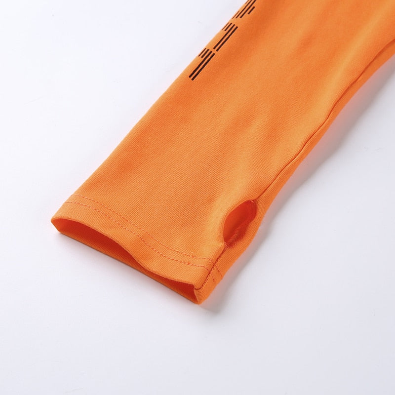 Stylish Autumn Orange Print Turtleneck Crop Top - Long Sleeve Sexy Basic Women's Shirt for Fall Fashion, Date Night & Casual Outfits