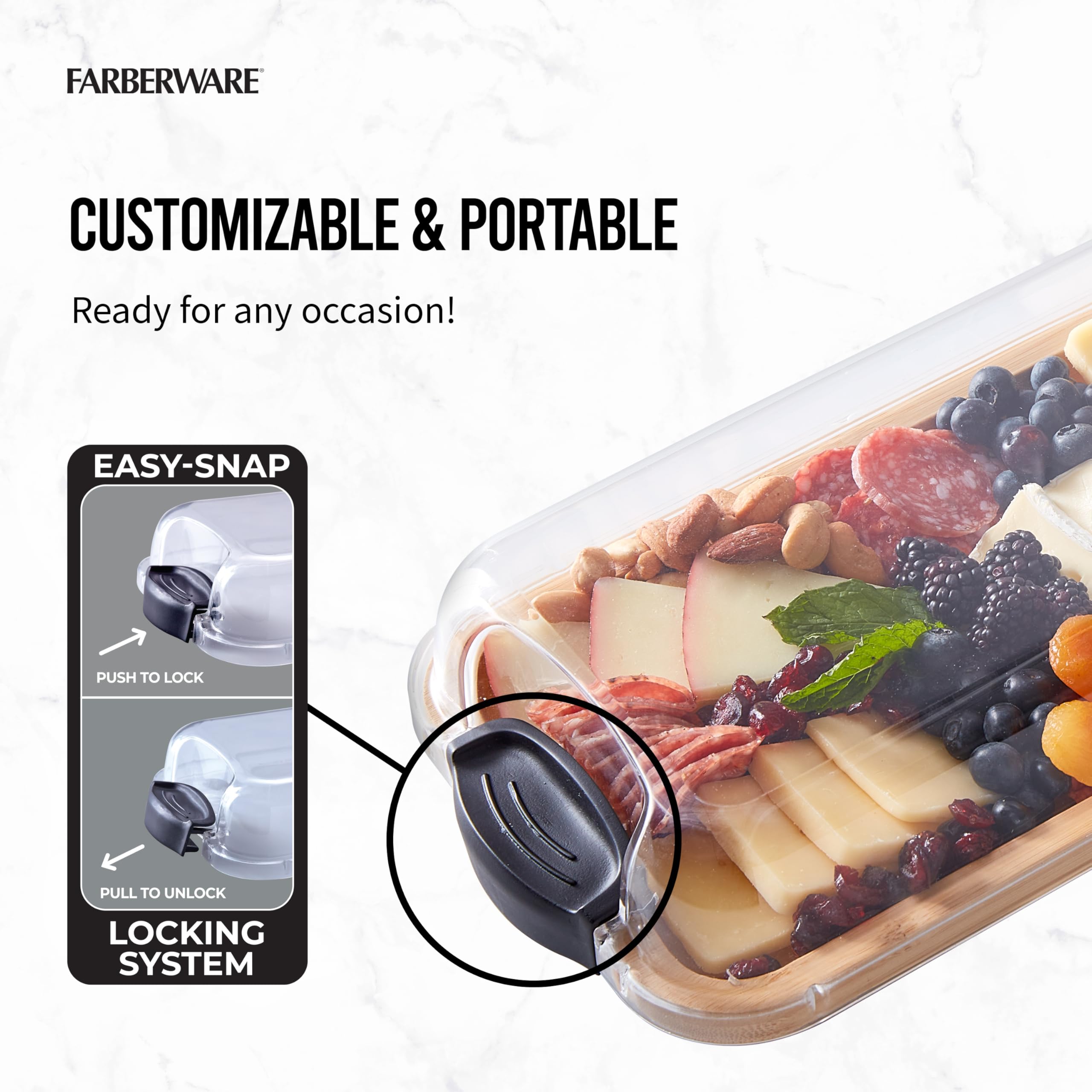 Premium FARBERWARE Bamboo Cutting Board with Locking Lid - Rectangular Build-a-Board for Charcuterie, Cheese, Snacks | Perfect for Entertaining, Kitchen Prep & Serving Platters