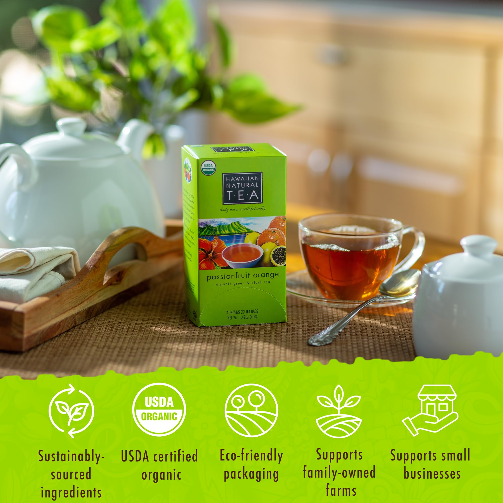 Organic Hawaiian Passion Fruit Orange Tea - Tropical Green & Black Tea Blend, 20 Tea Bags | Antioxidant-Rich, Caffeine-Free | Perfect for Daily Relaxation, Gifts & Afternoon Tea Time