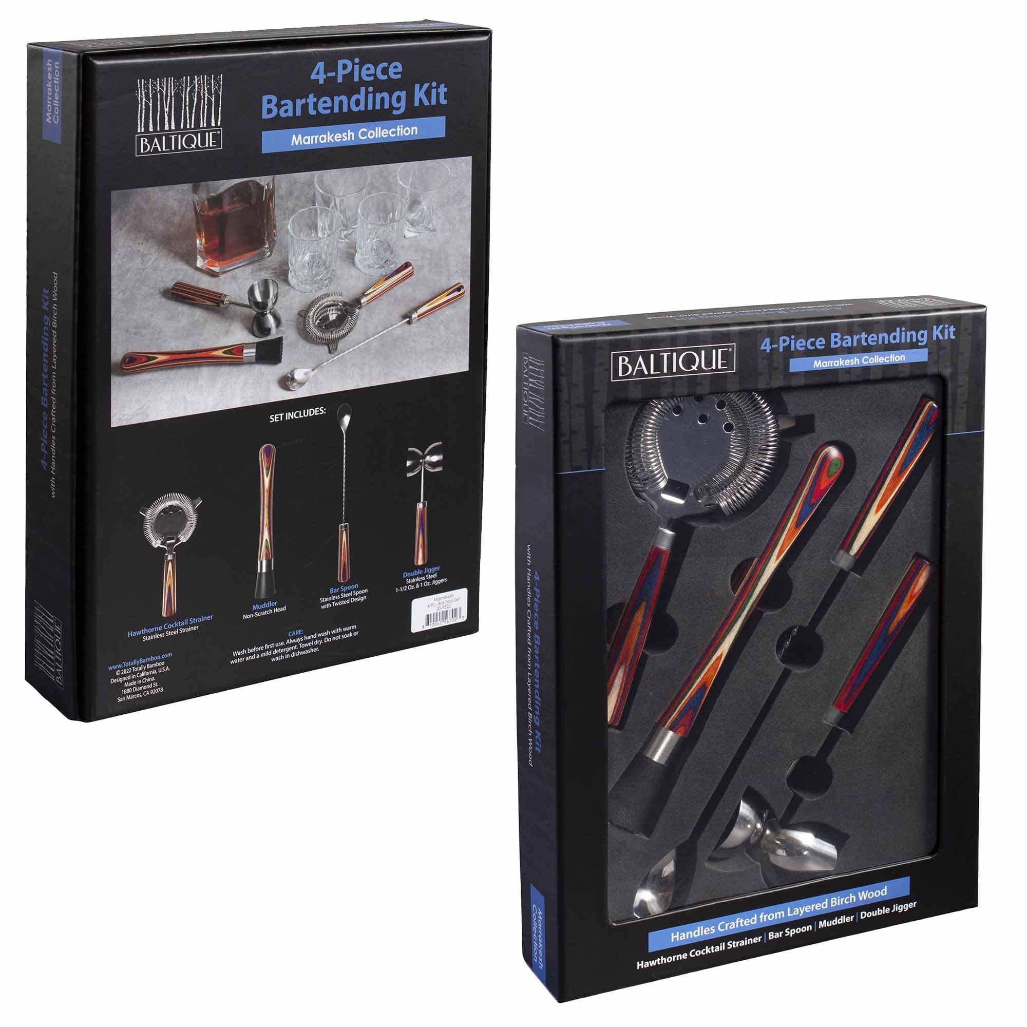 Baltique® Marrakesh Collection 4-Piece Bartending Kit - Premium Cocktail Mixing Set with Shaker, Strainer & Tools for Home Bars & Professional Use
