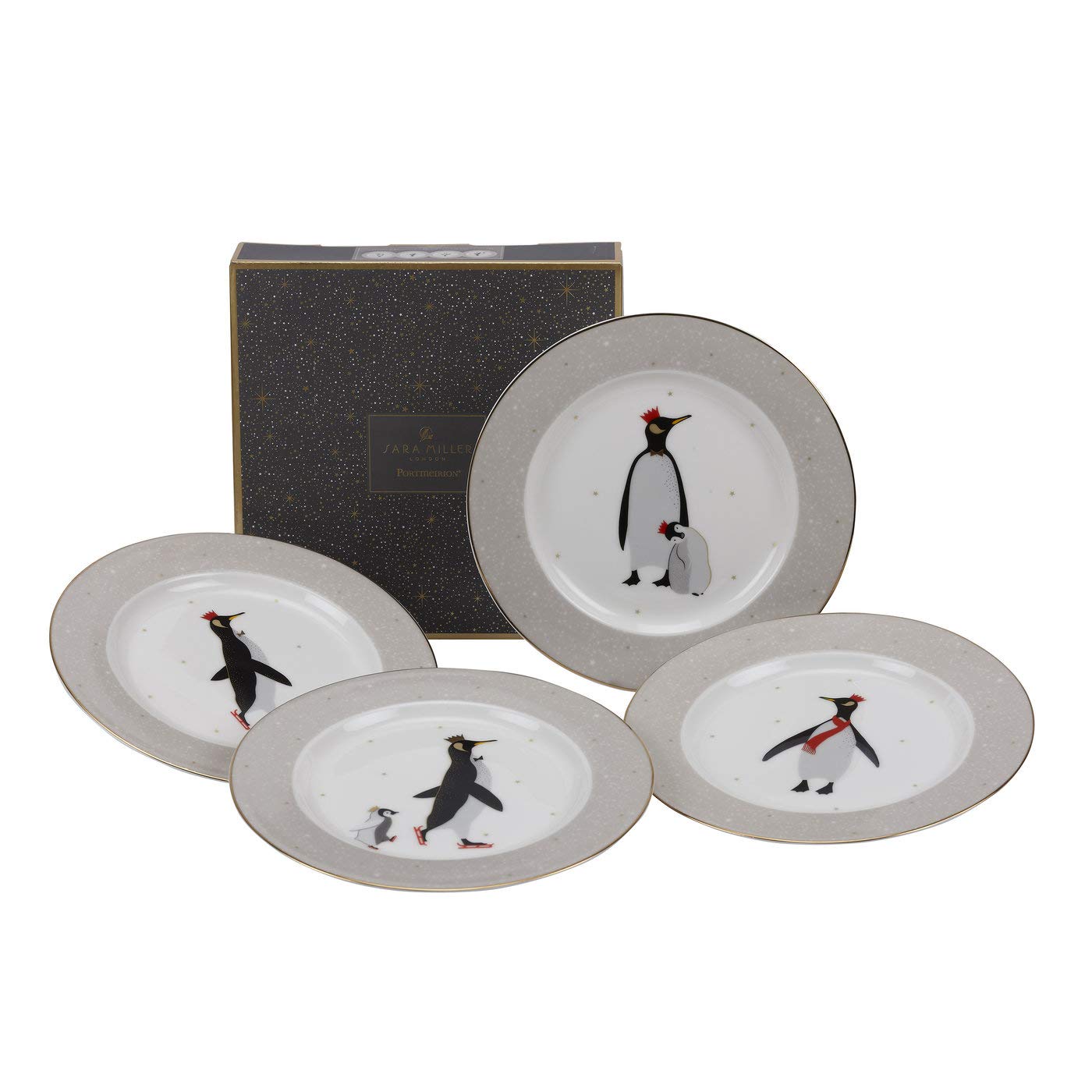 Portmeirion Porcelain Cake Plates Set of 4 - Elegant Dessert Serving Plates for Afternoon Tea, Wedding, Birthday Party & Holiday Gifting - Home & Kitchen Dining Essentials