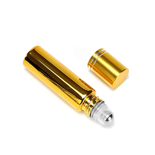 6 Pack 10ml Gold Metallic Refillable Roll On Glass Bottles for Essential Oils, DIY Perfume, Cosmetics & Blends - Premium Reusable Empty Bottles for Aromatherapy, Travel & Gift Giving