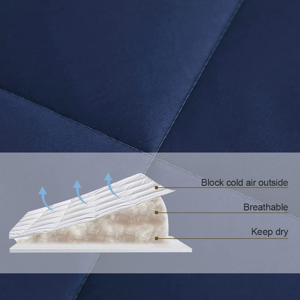 Premium 100% Cotton All-Season Reversible Comforter - Lightweight, Breathable & Fluffy Bed Quilt for Full/Queen Size (Navy Blue) | Perfect for Year-Round Comfort in Bedrooms, Guest Rooms & Dormitories