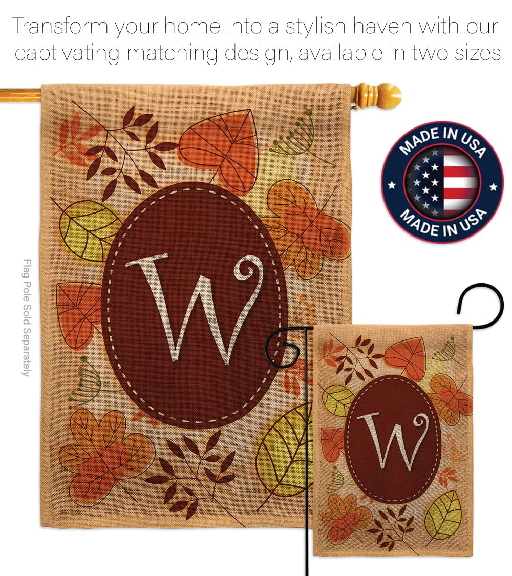 Breeze Decor Autumn W Initial Garden House Flag Set - Double-Sided Monogram Fall Harvest Decor with Scarecrow, Pumpkins & Sunflowers - Seasonal Yard Banner for Thanksgiving, Halloween & Autumn Gatherings - Made in USA
