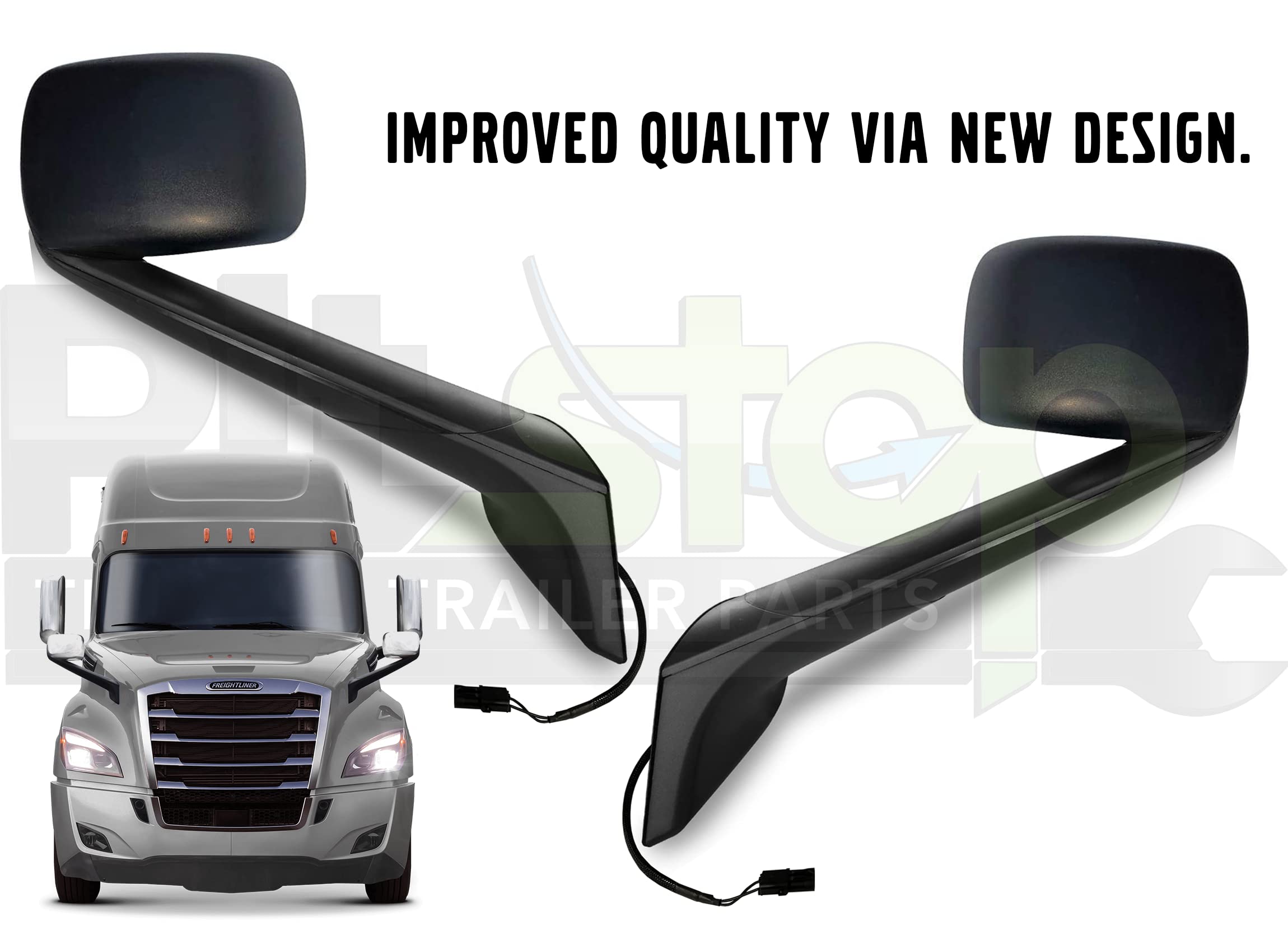Freightliner Cascadia 2018-Present Genuine Heated Black Hood Mirror Set - Left & Right Pair with Hardware - Perfect for Winter Trucking & Long-Haul Comfort