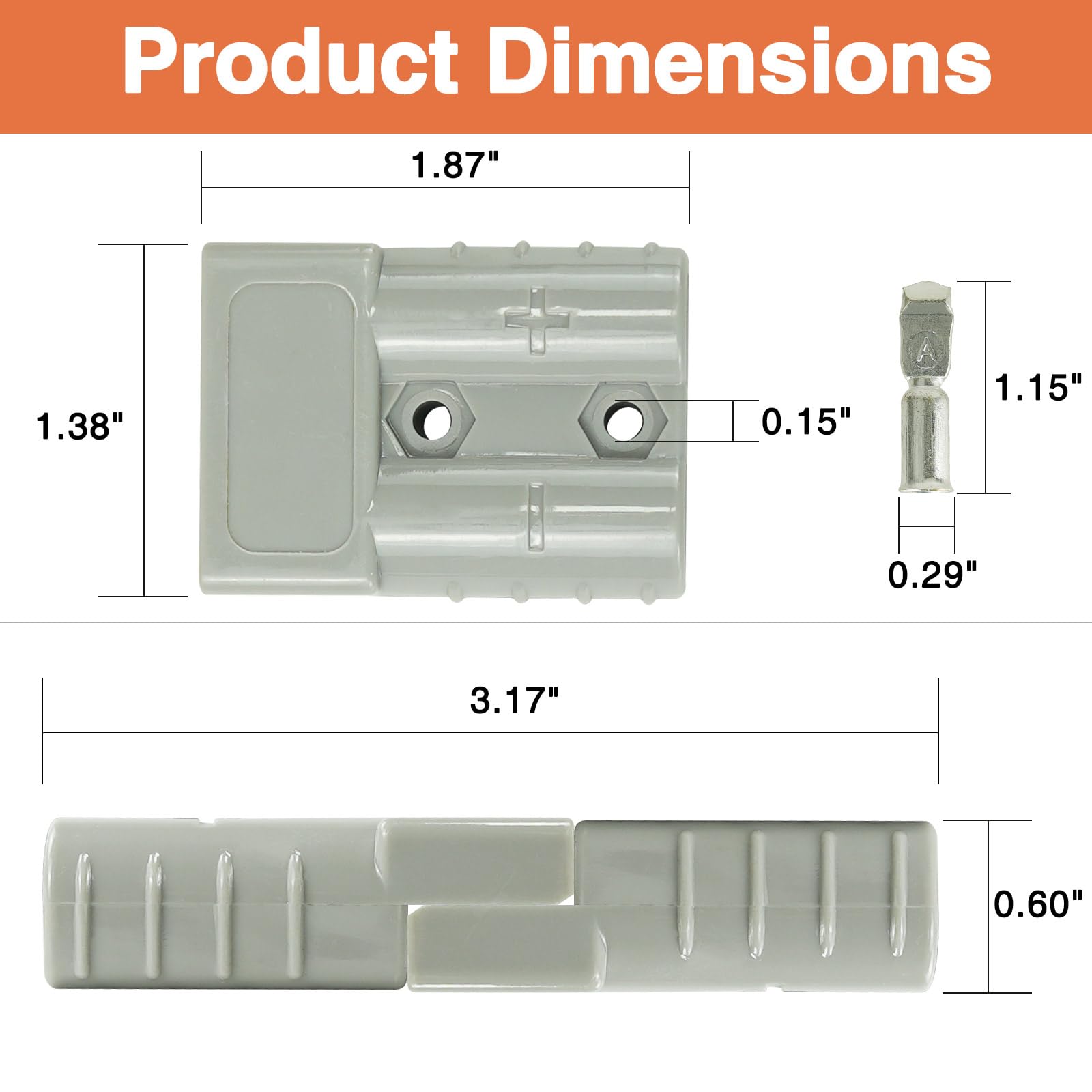 50Amp Battery Quick Connect Disconnect Kit - 1 Pair with Mounting Bracket & Dust Cover for 6-12 Gauge Cables (12-36V) - Perfect for Car, Bike, ATV, Winches, Lifts & Motors - Durable Gray Connectors for Easy Power Switching