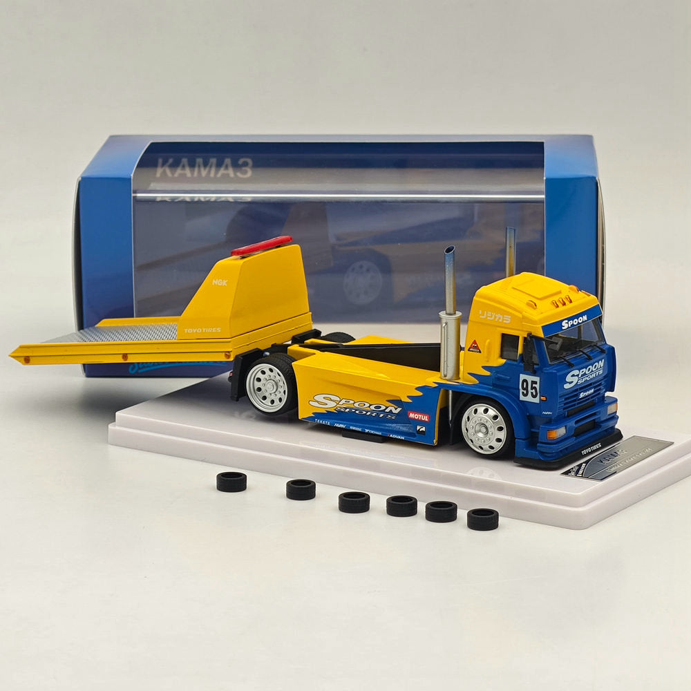 1:64 Scale SH Kamaz Spoon Sports Flatbed Tow Truck Yellow Diecast Model Car - Limited Edition Collectible for Racing Fans & Display Showcase