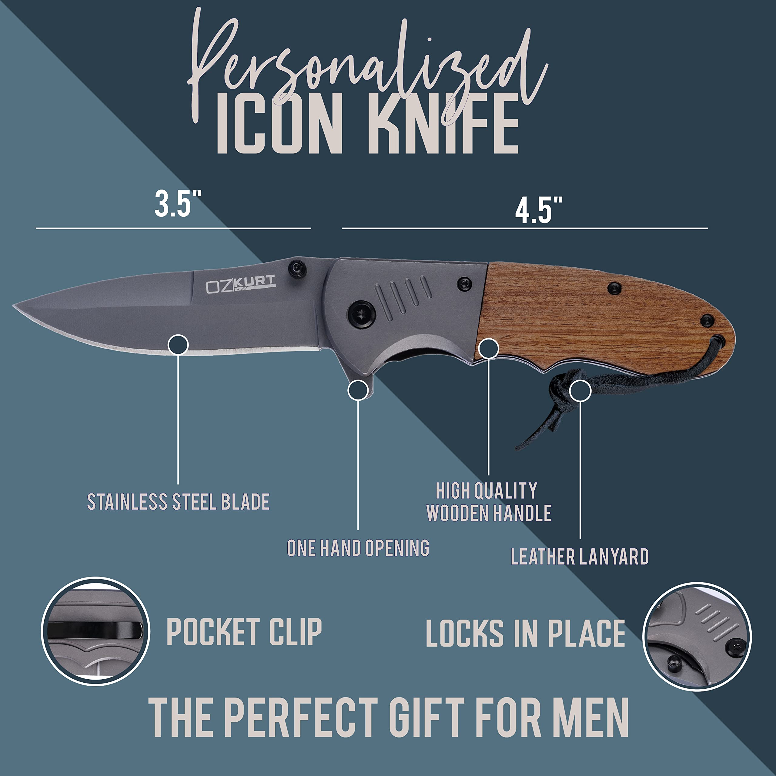 Personalized Engraved Pocket Knives for Men - 25 Custom Icons & 20 Stylish Fonts - Unique Fishing Gifts for Dad, Husband, Boyfriend - Perfect for Birthday, Anniversary, Father's Day & Outdoor Adventures
