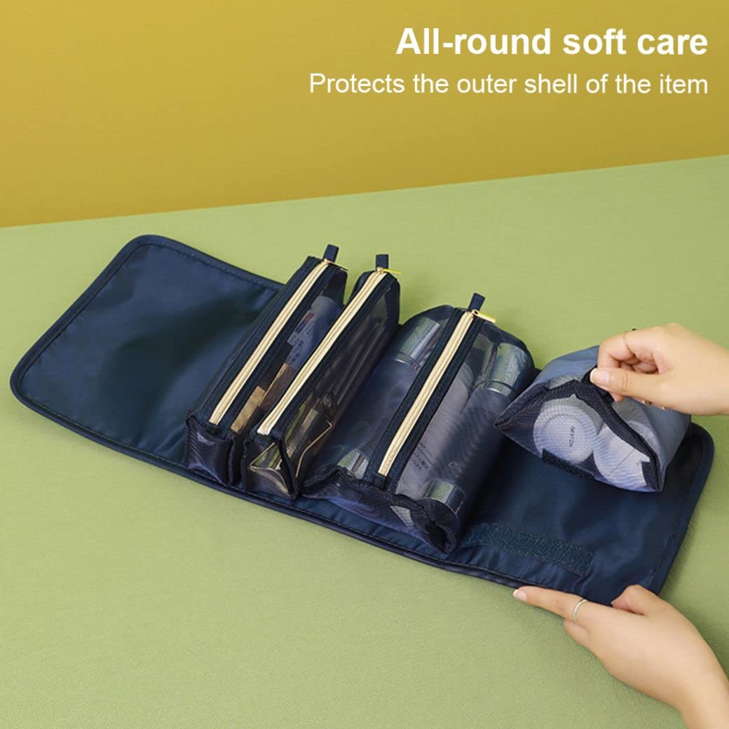 4-in-1 Foldable Waterproof Hanging Toiletry Bag - Travel Cosmetic Organizer for Makeup Brushes & Bathroom Essentials - Easy Clean Portable Storage (Blue) - Perfect for Camping, Gym & Business Trips