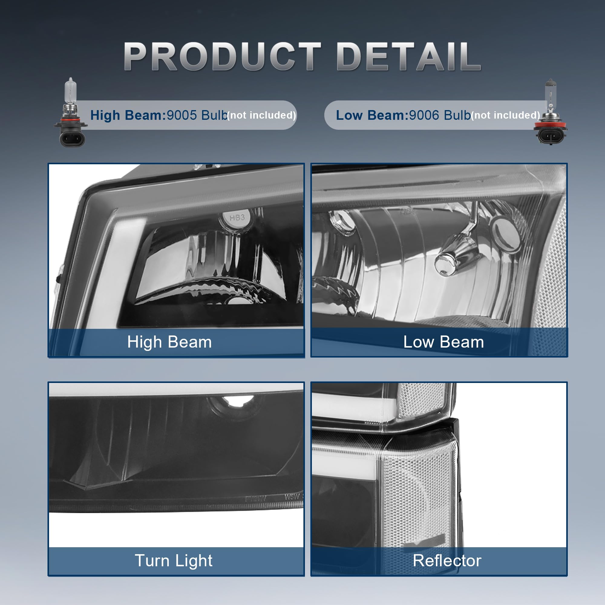 Replacement Headlight Assembly for 2003-2006 Chevy Avalanche & 2003-2007 Chevy Silverado 1500/2500/3500 - Black Housing, Clear Lens & DRL - Perfect for Night Driving & Off-Road Adventures