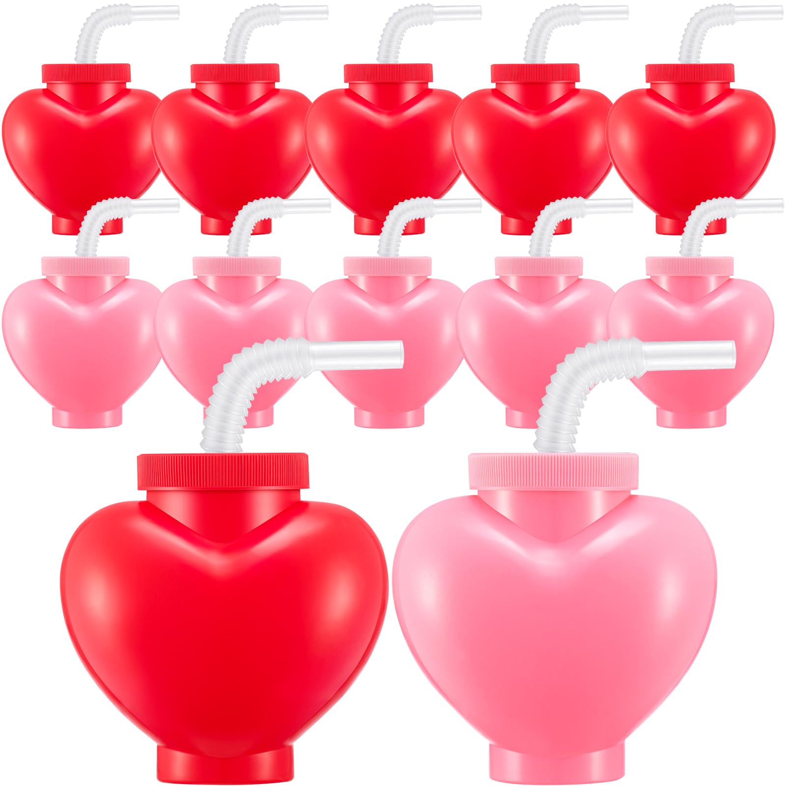 12 Pack Valentine's Day Heart Shaped Plastic Cups with Lids & Straws - 12 oz Romantic Party Cups for Kids Birthday, School Classroom Prizes, Wedding Favors - Perfect for Valentine's Parties, Bridal Showers & Gift Exchanges
