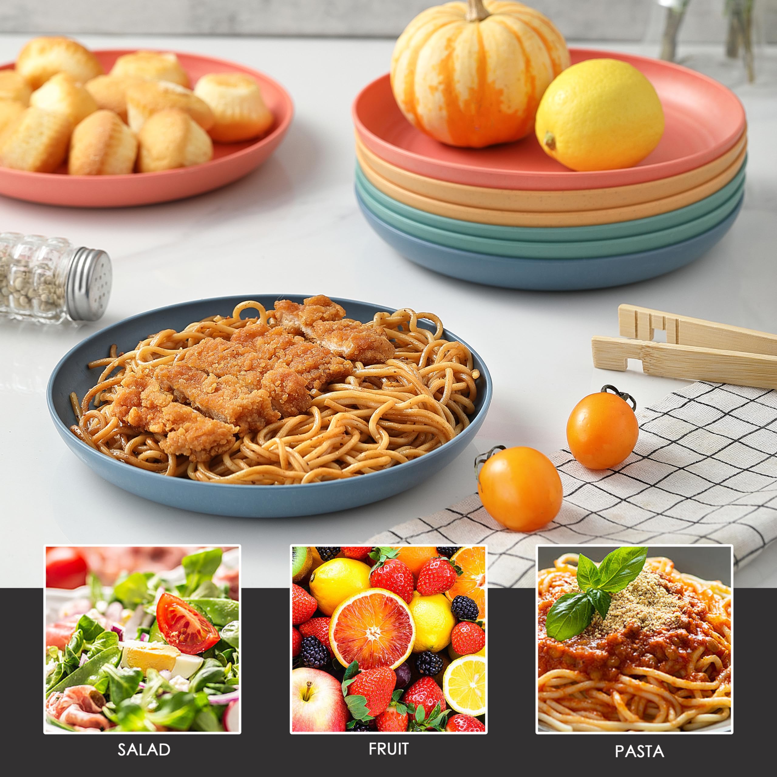 8-Piece Wheat Straw Dinner Plates Set - 7.7 Inch Unbreakable Melamine Plates, Eco-Friendly & Reusable, Dishwasher & Microwave Safe (4 Colors) - Perfect for Kitchen, Picnics, Camping & Outdoor Dining