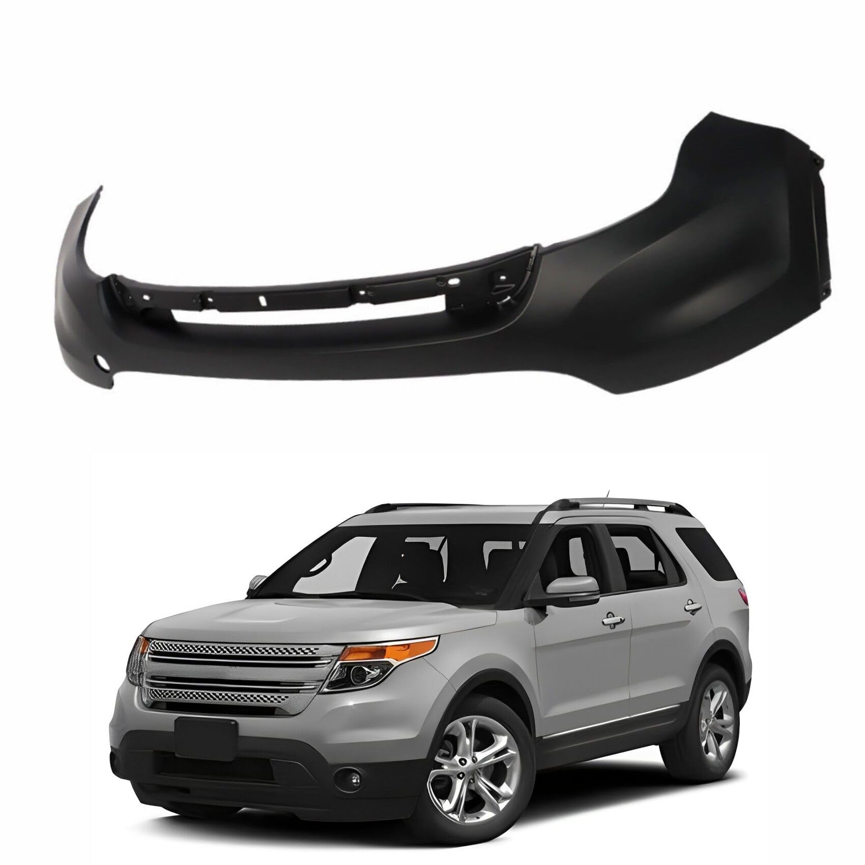 Primed Plastic Front Bumper Cover FO1014109 Replacement for 2011-2015 Ford Explorer (Non-Sensor Models) - Perfect for DIY Auto Repair & Collision Damage Restoration