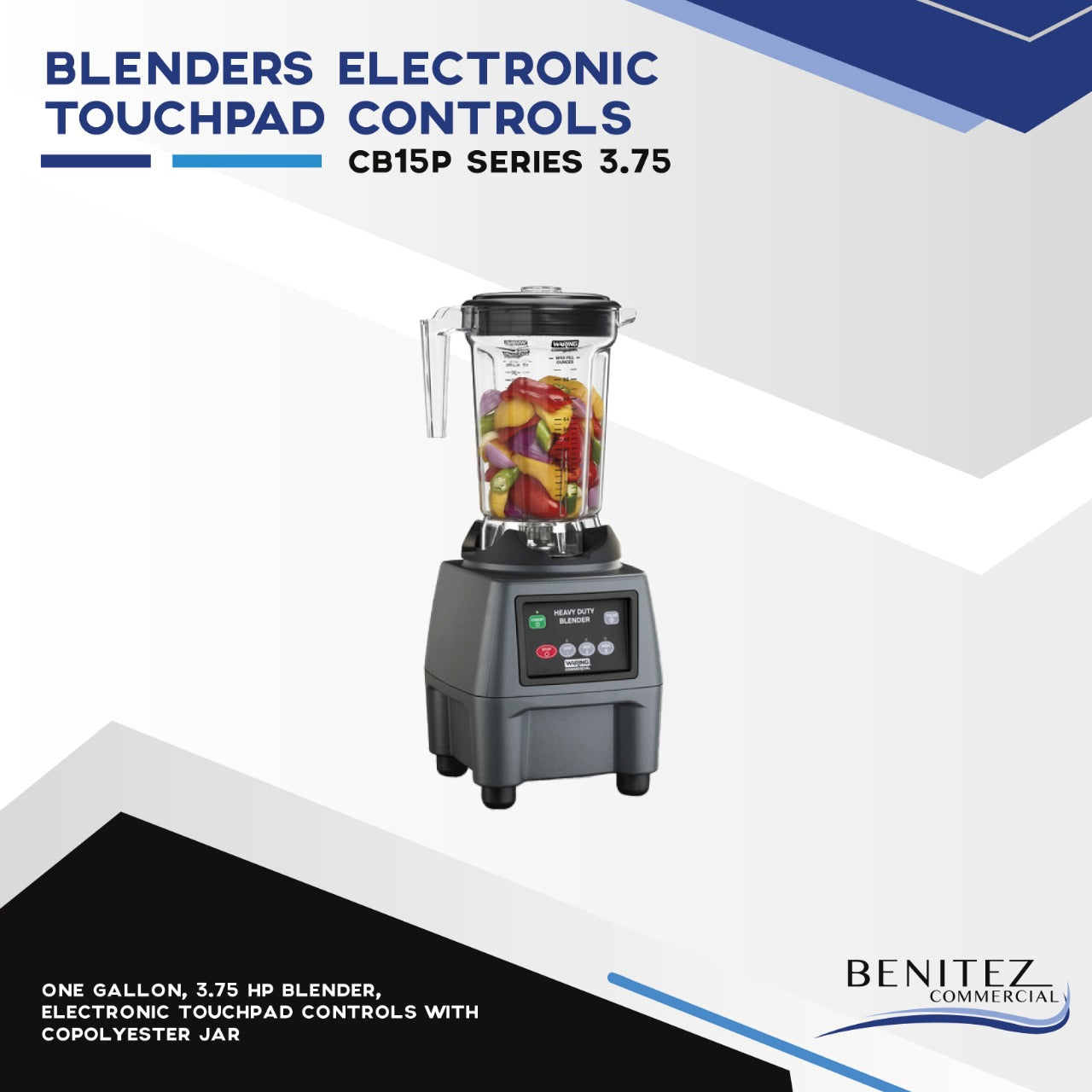 CB15P Series 3.75 HP Commercial Blender with Electronic Touchpad Controls - Perfect for Smoothies, Shakes & Food Prep in Restaurants, Bars & Kitchens