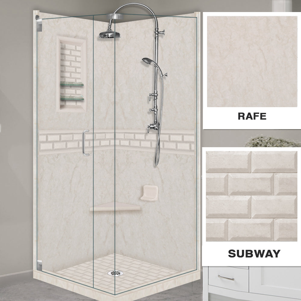 Rafe Marble Subway Corner Shower Kit - Waterproof Bathroom Shower Panel System for Modern Luxury Home & Spa Renovation