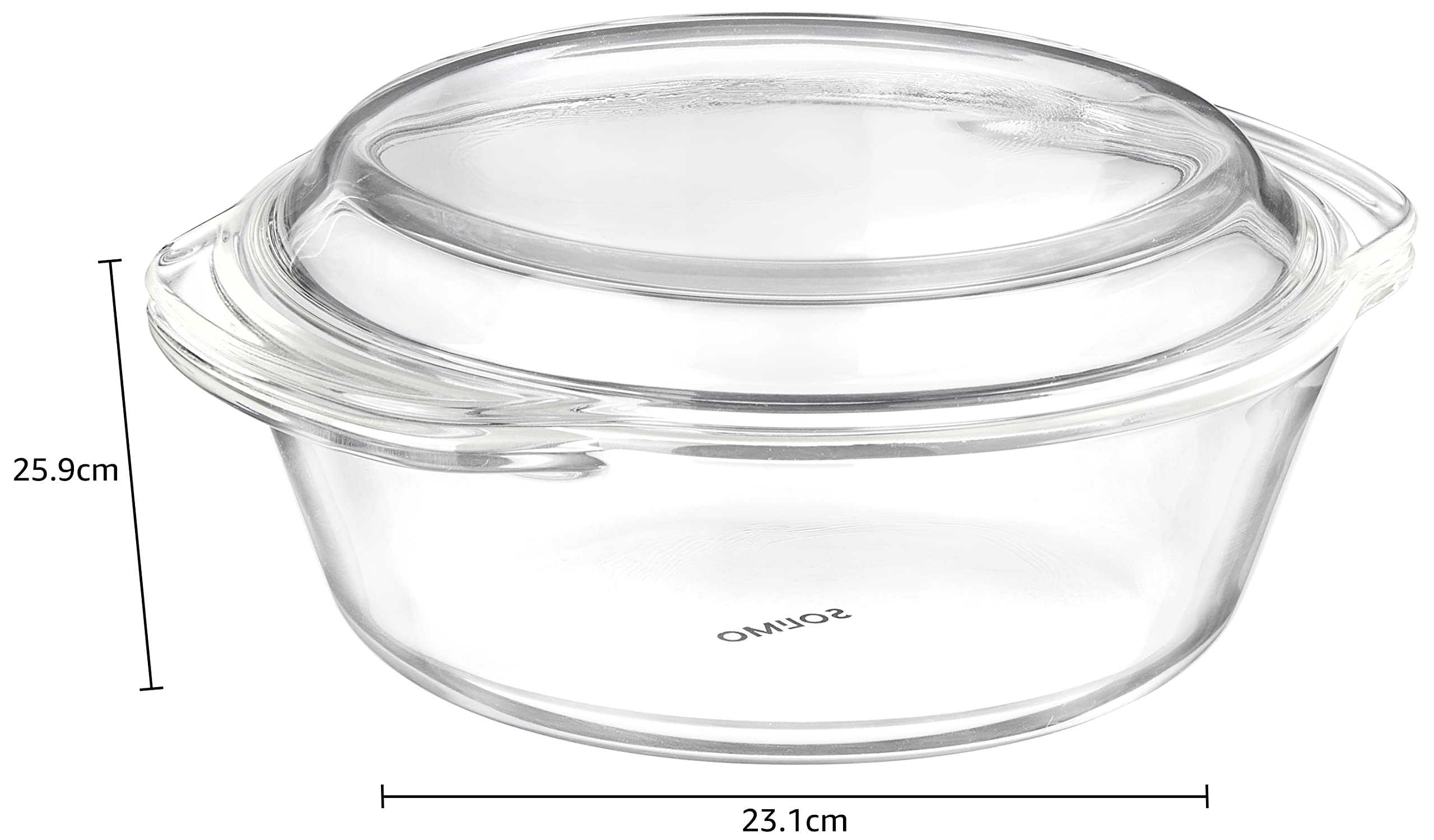 Solimo Borosilicate Glass Casserole & Serving Bowl with Lid - 2L (2000ml) Oven & Microwave Safe Deep Round Dish for Baking, Cooking & Food Storage | Perfect for Casseroles, Soups, Meal Prep & Entertaining