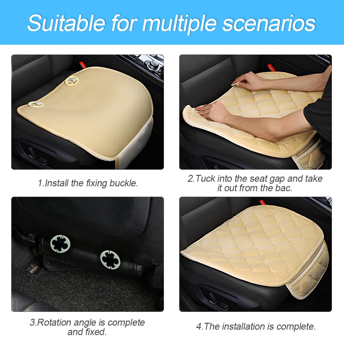 3PCS Velvet Breathable Car Seat Cushion Set with Memory Foam & Non-Slip Bottom - Front & Back Seat Protector for Cars, SUVs, Trucks | Comfortable Driving & Long Trip Support (Beige)