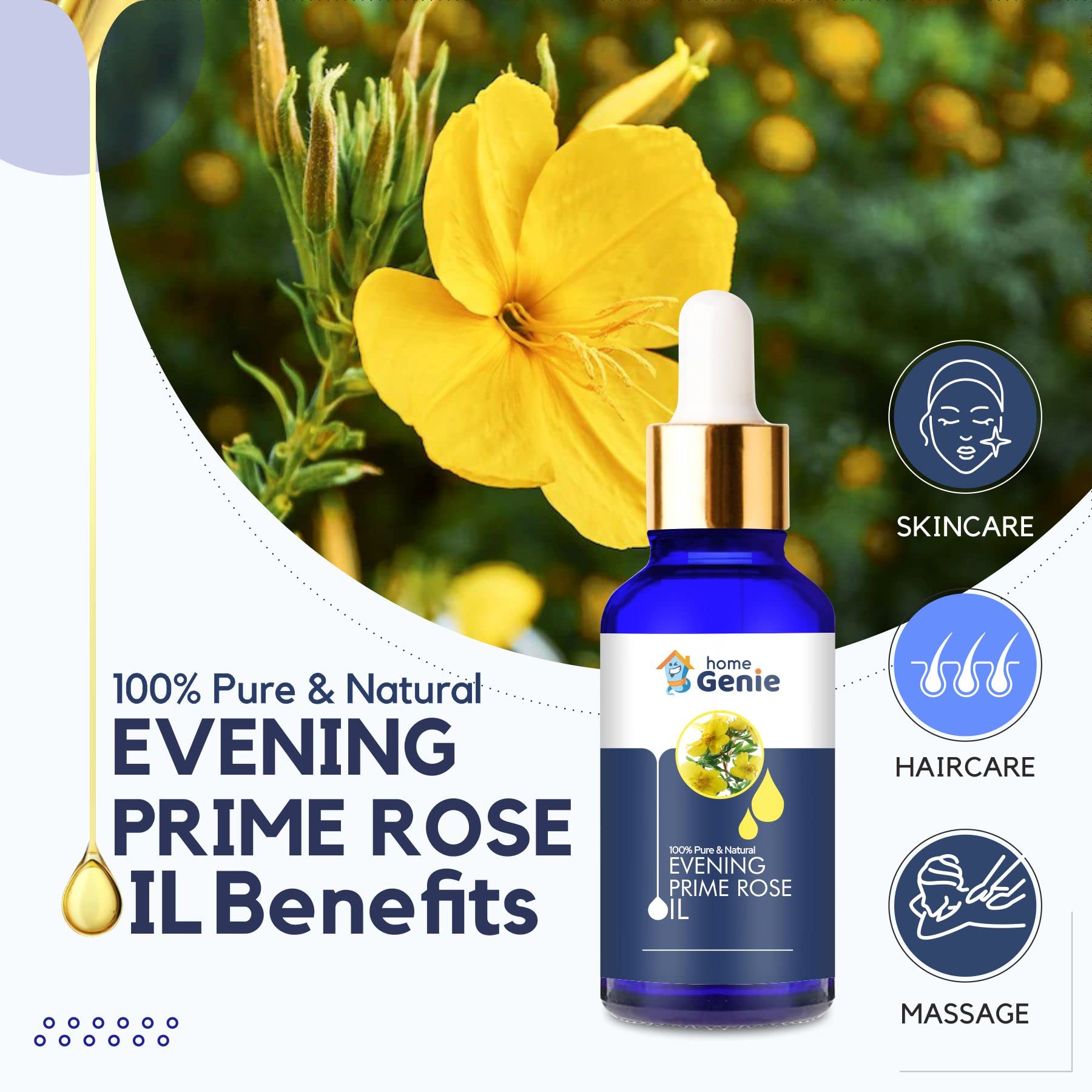 100% Pure & Natural Evening Primrose Oil (Oenothera) - Undiluted Carrier Oil for Skin & Hair Care - 50ml | Moisturizing, Anti-Aging & Eczema Relief | Perfect for Massage, Aromatherapy & DIY Beauty Products