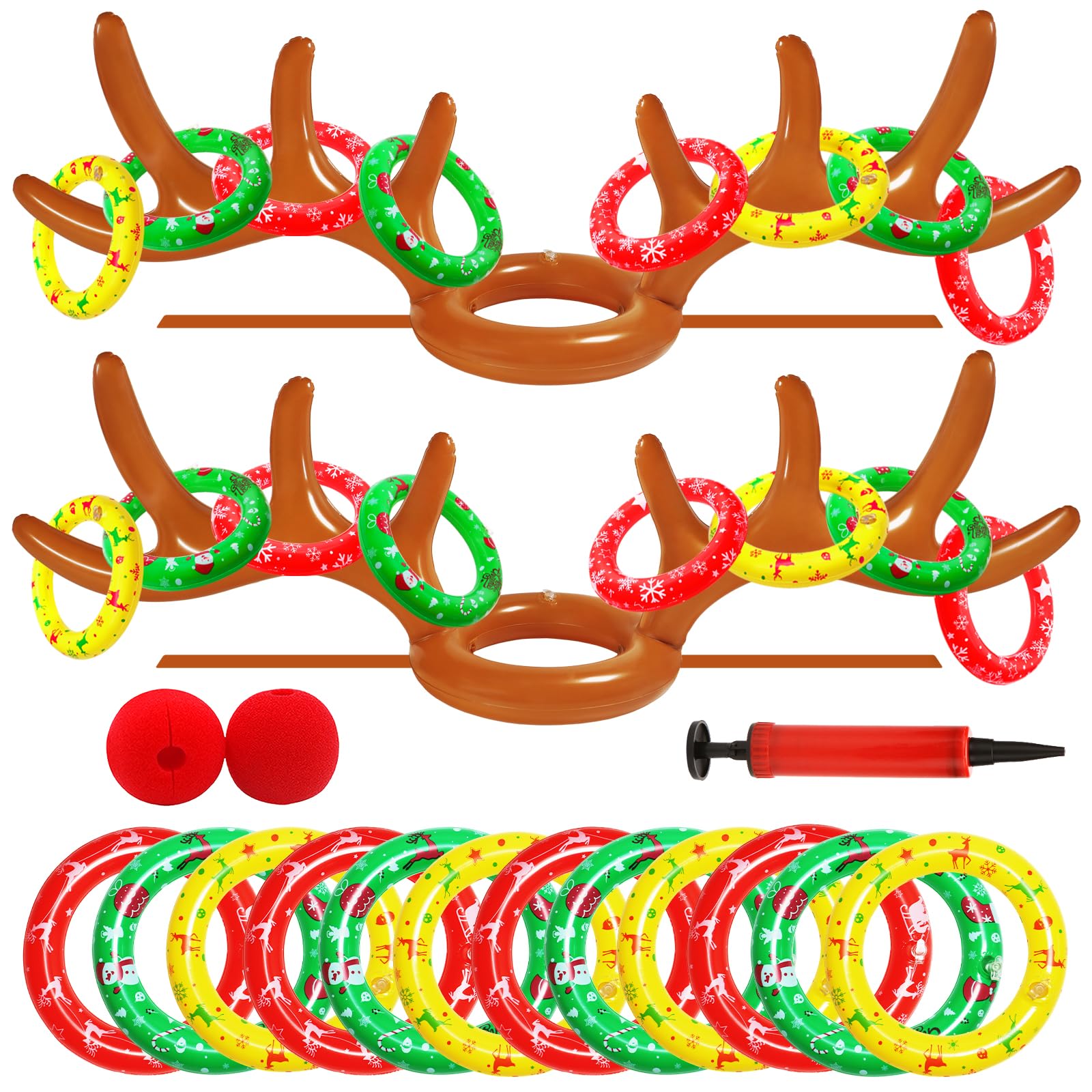 Fun Inflatable Reindeer Antler Ring Toss Game Set - Christmas Party Games for Family & Friends, Holiday Indoor/Outdoor Activities for Kids & Adults - Perfect for Xmas Gatherings, Office Parties & Festive Events
