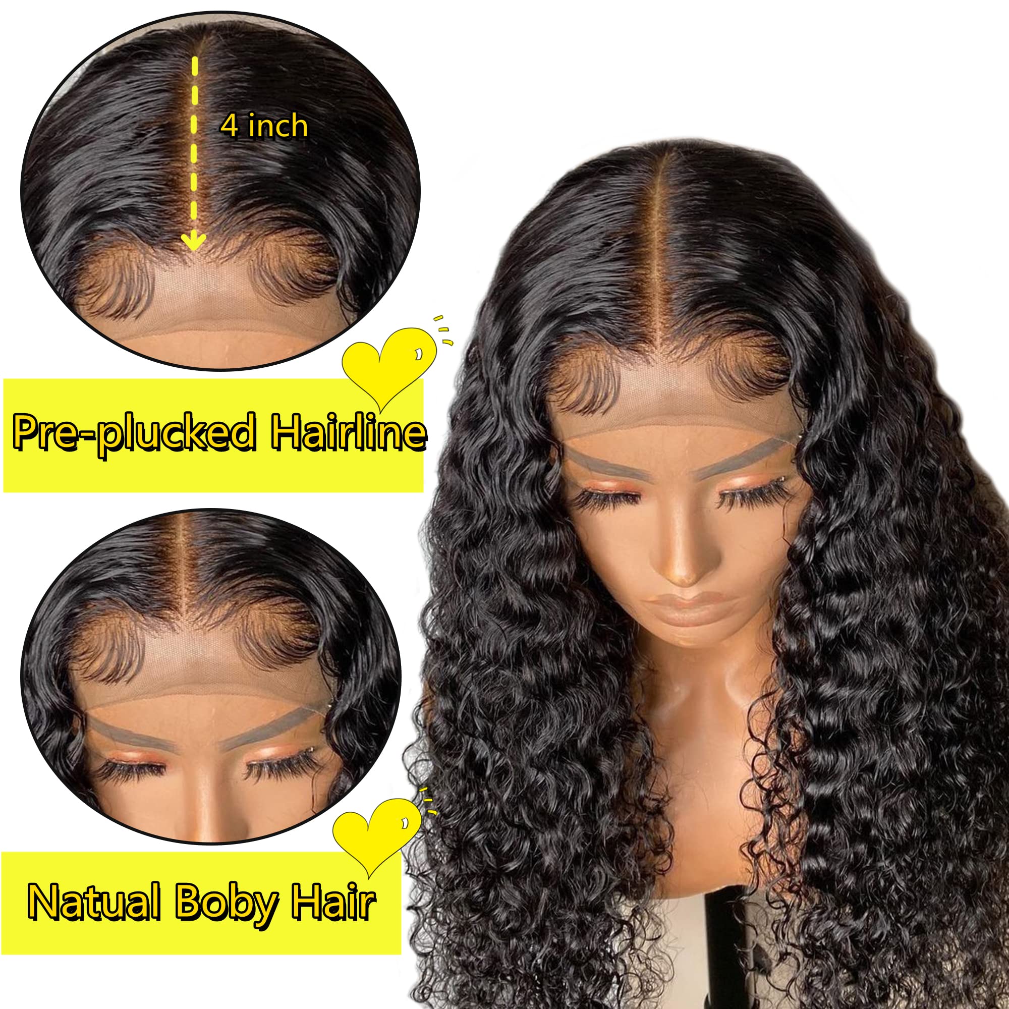 20 Inch Glueless Water Wave Lace Front Wig - 100% Brazilian Virgin Human Hair with Baby Hair | Natural Deep Water Wave Curly Lace Frontal Wigs for Black Women | Perfect for Daily Wear, Parties & Special Occasions