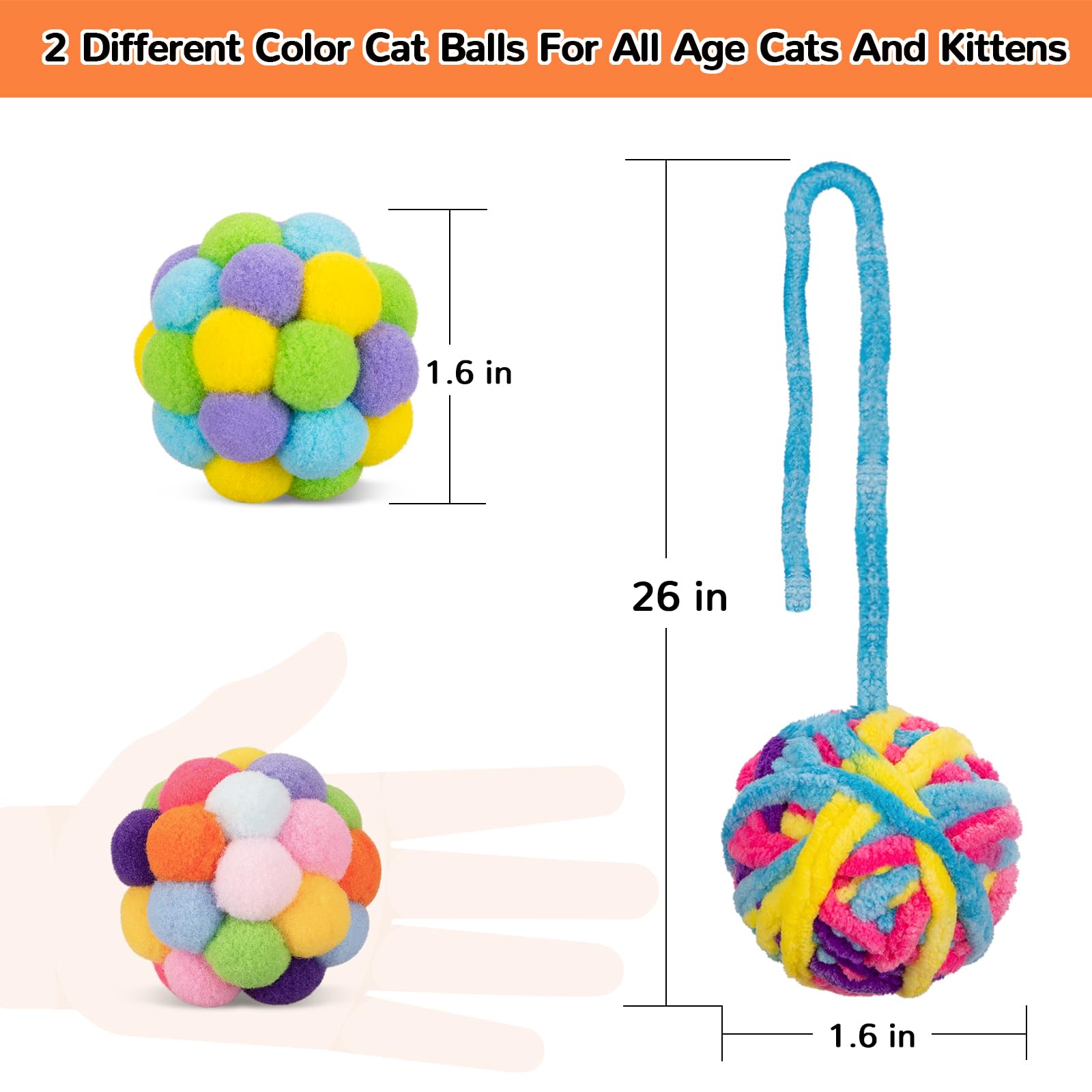Retro Yarn Cat Toys with Bells - 6 Pack Interactive Kitten Balls for Indoor Play, Chewing & Hunting - Soft Fuzzy Cat Balls with Strings - Perfect for Playtime, Exercise & Bonding with Your Kitty