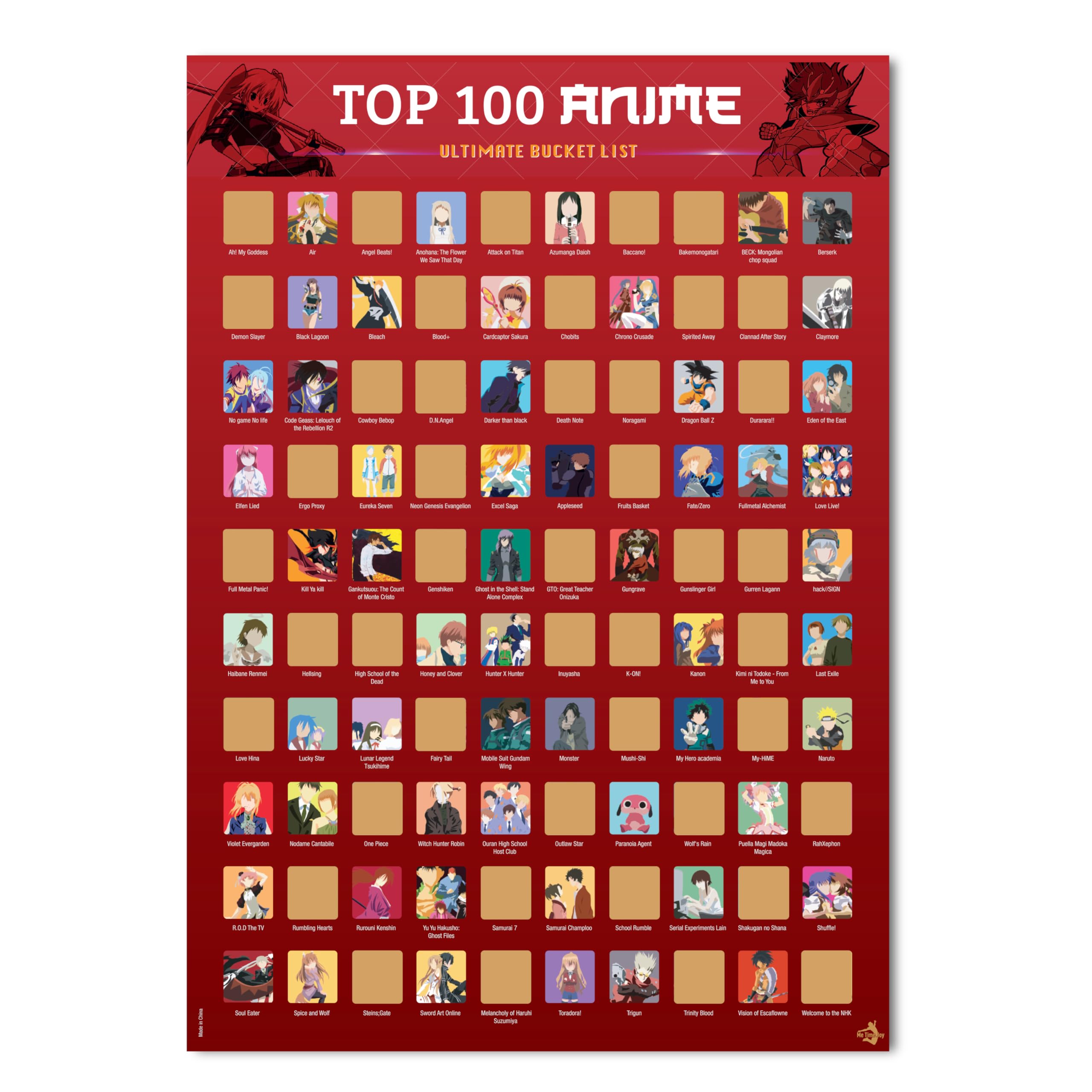 Top 100 Anime Scratch Off Poster - Bucket List Series with Scratching Tool & Free Ebook | Fun Gift for Anime Fans, Room Decor, Stress Relief Activity