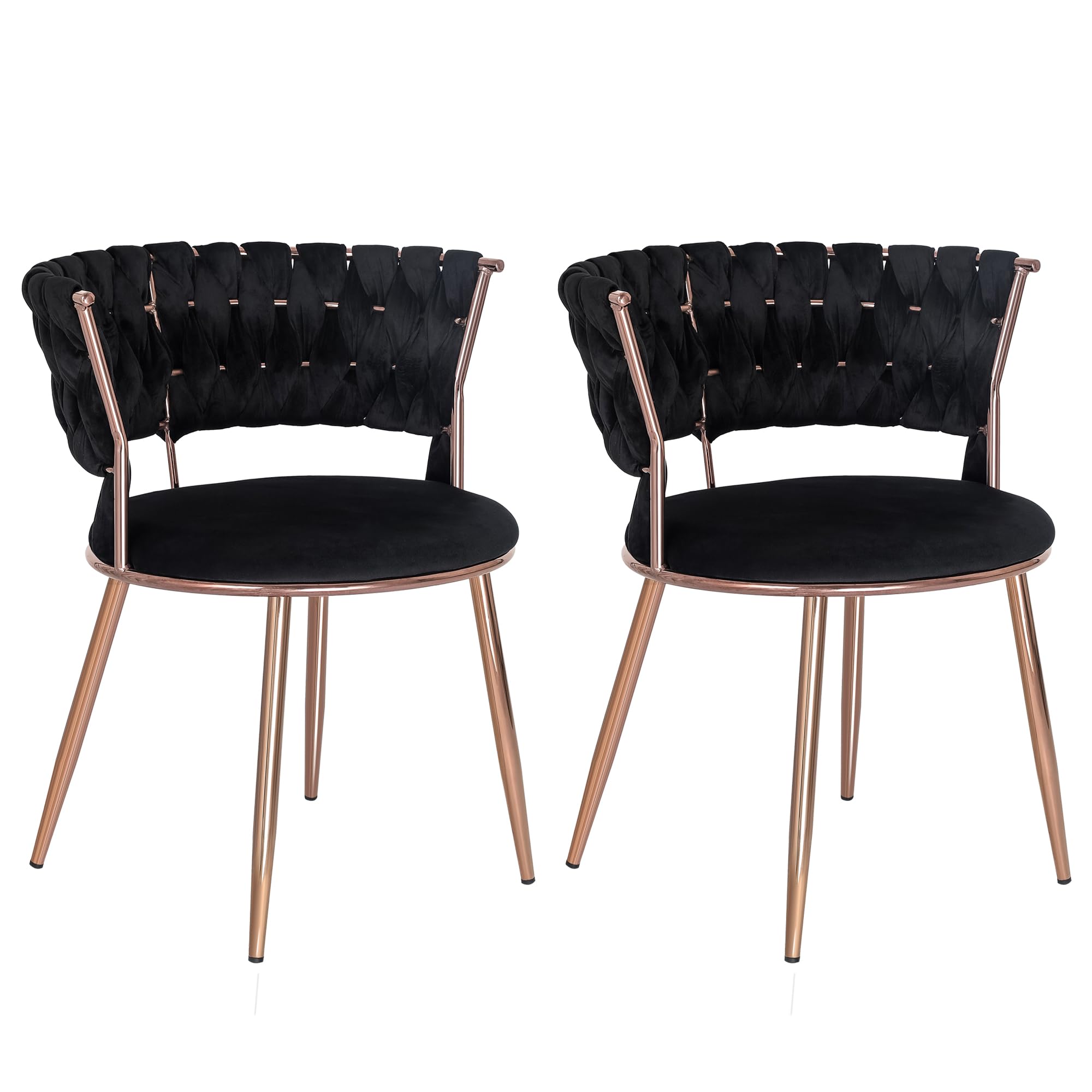 **Homebeez Velvet Upholstered Dining Chairs Set of 2 - Modern Accent Chairs with Rose Gold Metal Legs, Hand-Woven Design for Dining Room, Living Room, Kitchen - Elegant Black Velvet Seating for Home Decor**