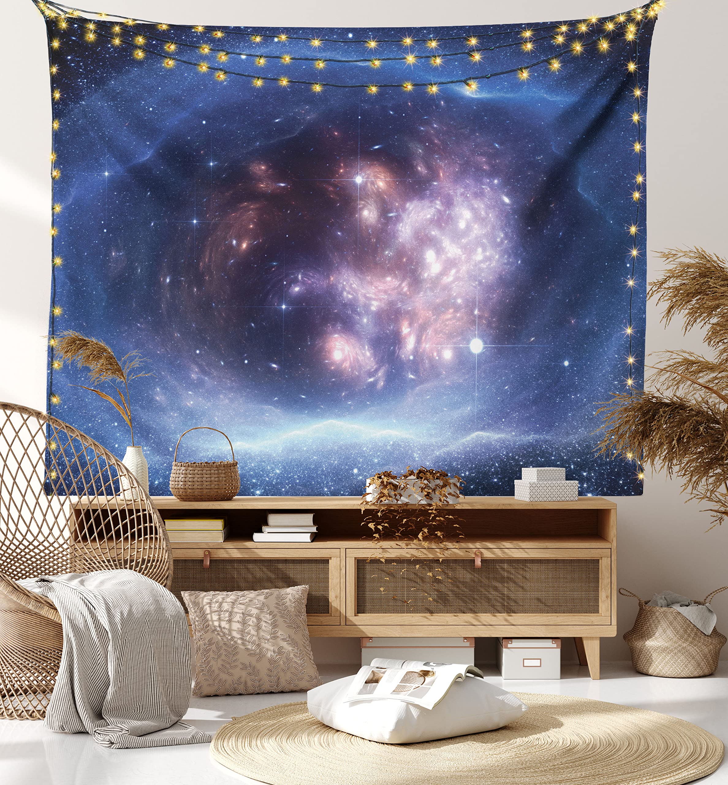 Ambesonne Outer Space Tapestry - Nebula Gas Cloud & Star Clusters Universe Astronomy Wall Art Decor | 45x30 Inch Indigo Purple Fabric Wall Hanging for Bedroom, Living Room, Dorm | Perfect for Space Theme Rooms, Meditation Spaces & Astronomy Lovers